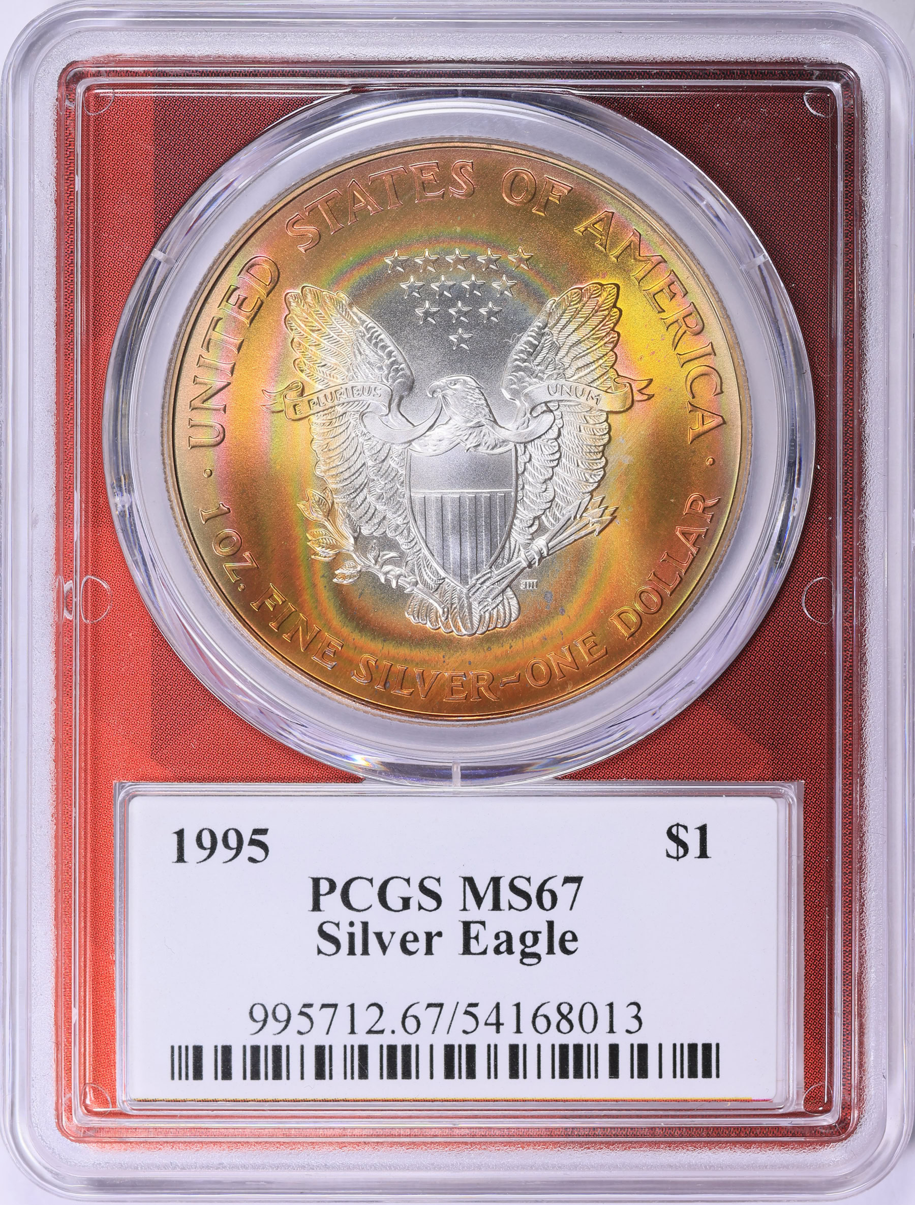 1995 $1 Silver Eagle PCGS MS-67 (EDC Red Core) (Toned) (Item