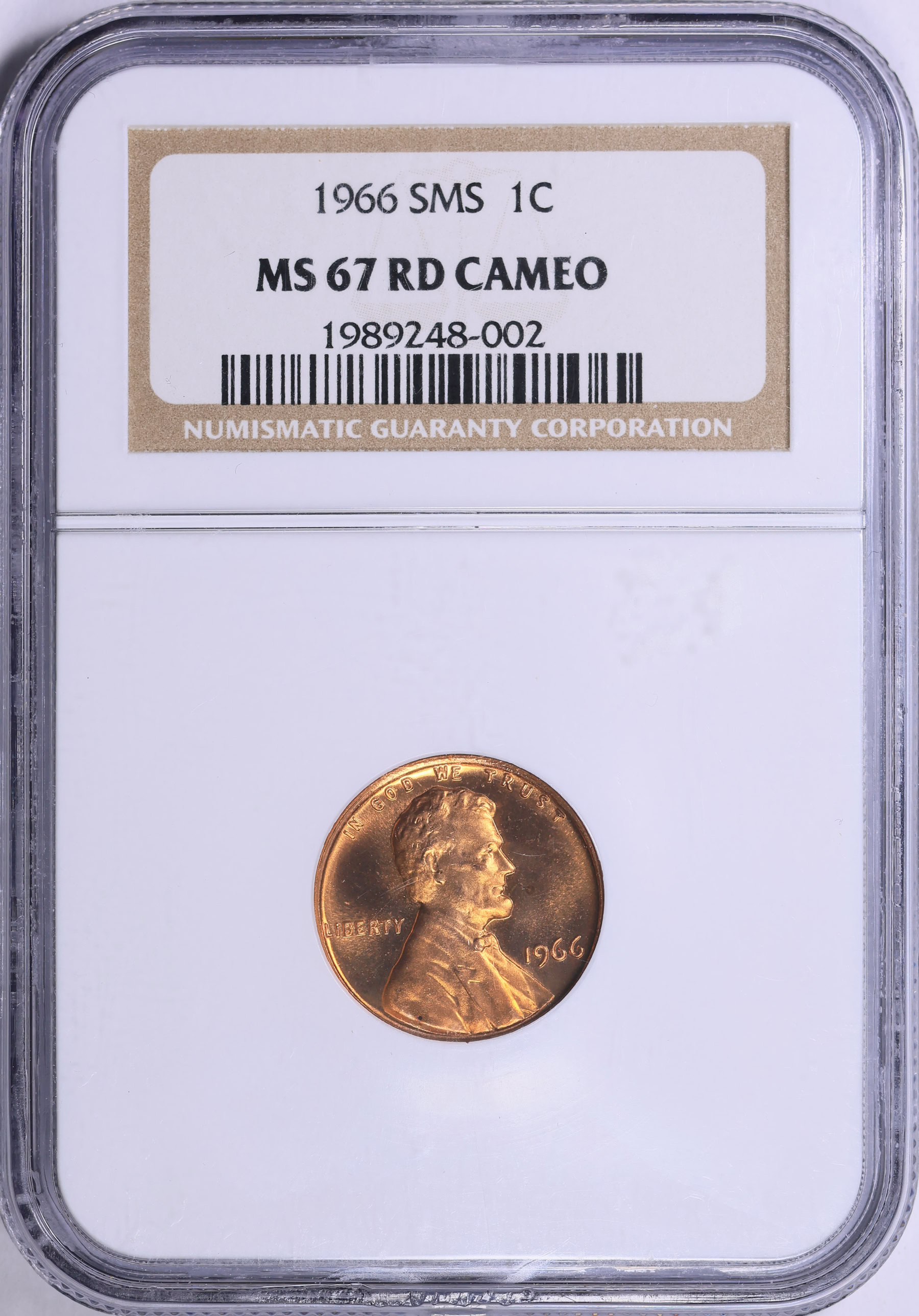 1966 Lincoln Cent SMS NGC MS-67 RD CAMEO (Item 2027153