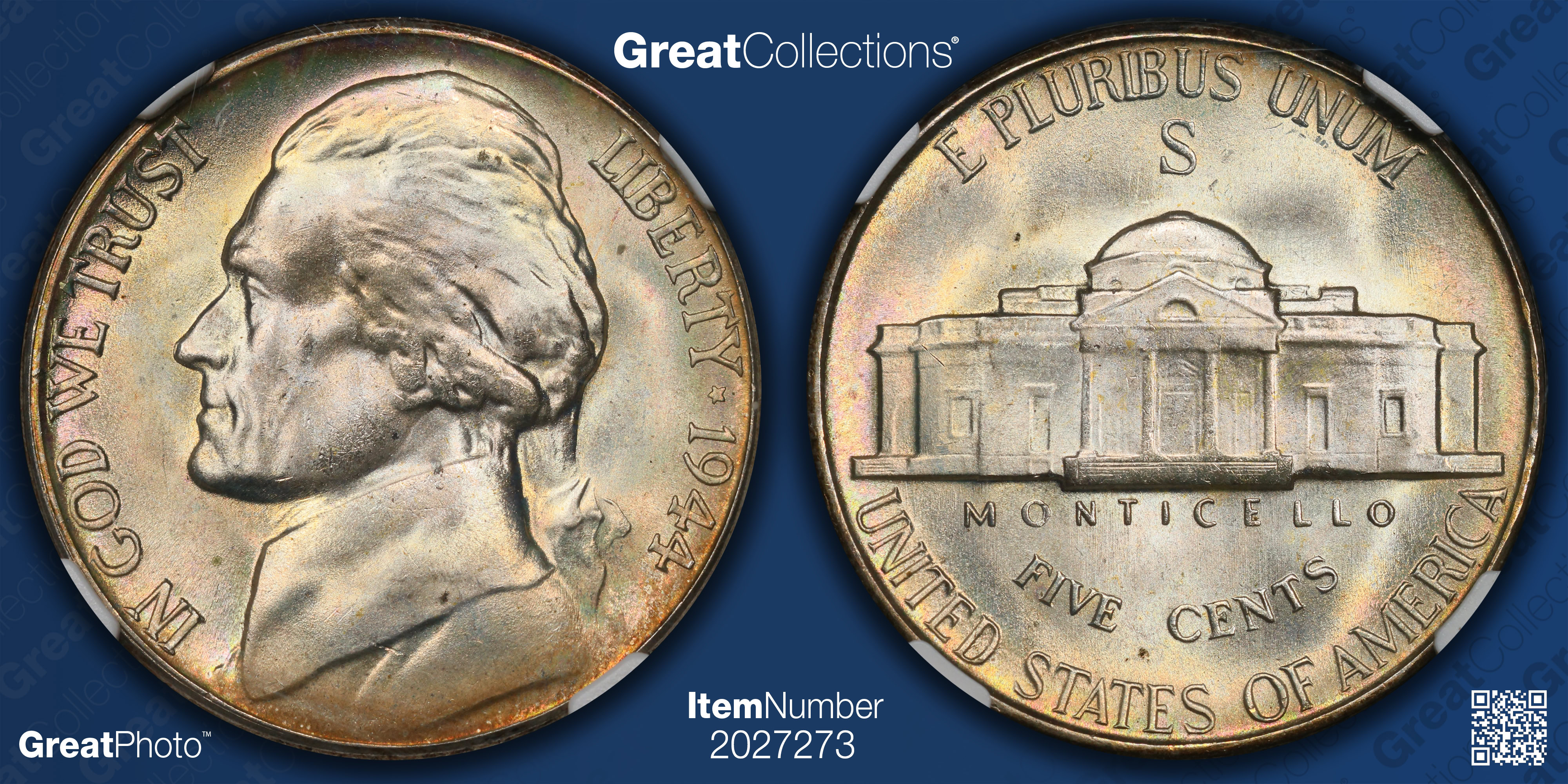 1944-S Jefferson Nickel NGC MS-67 (Toned) (Item 2027273