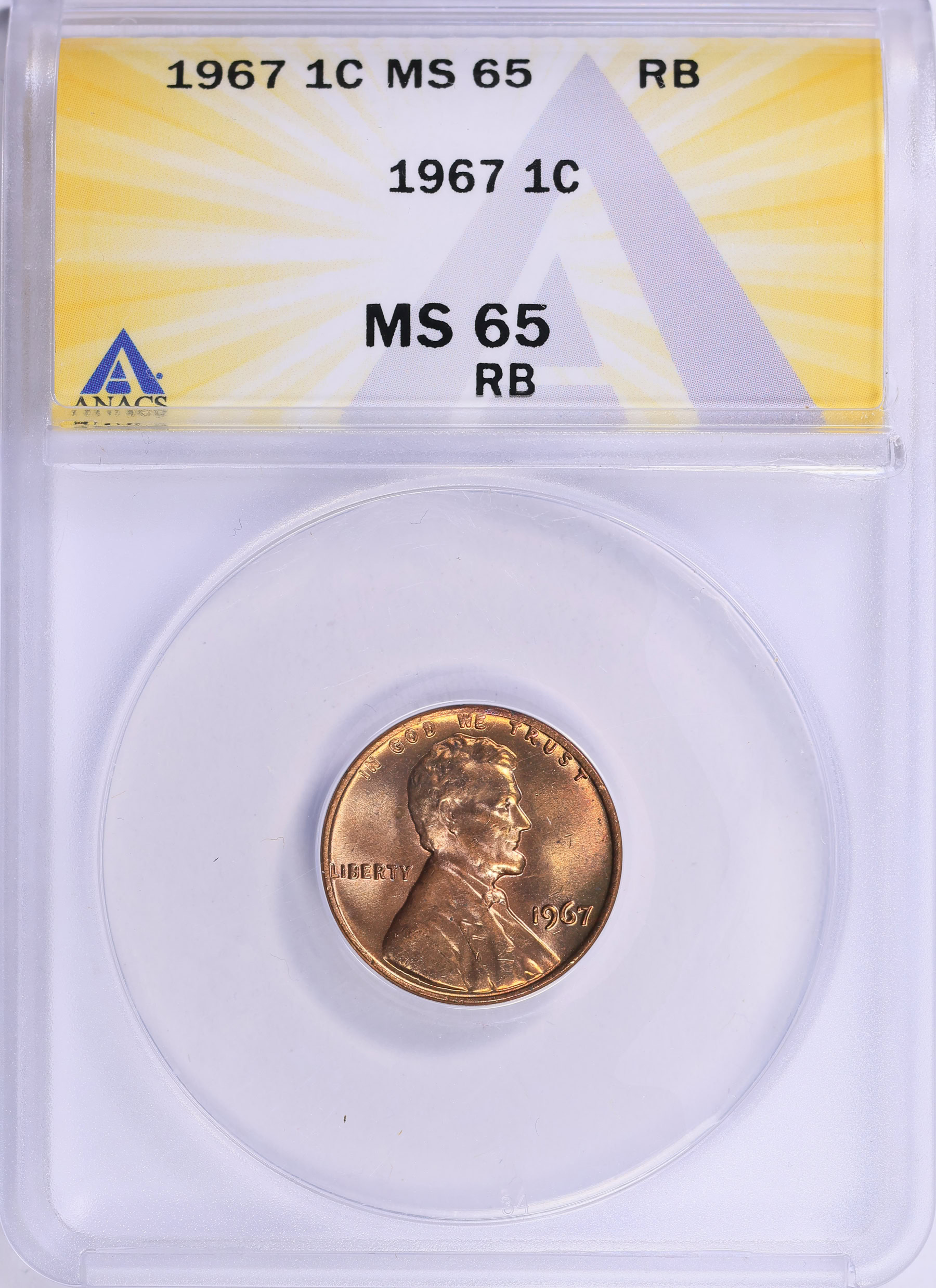 1967 Lincoln Cent ANACS MS-65 RD (Item 2027578) | GreatCollections