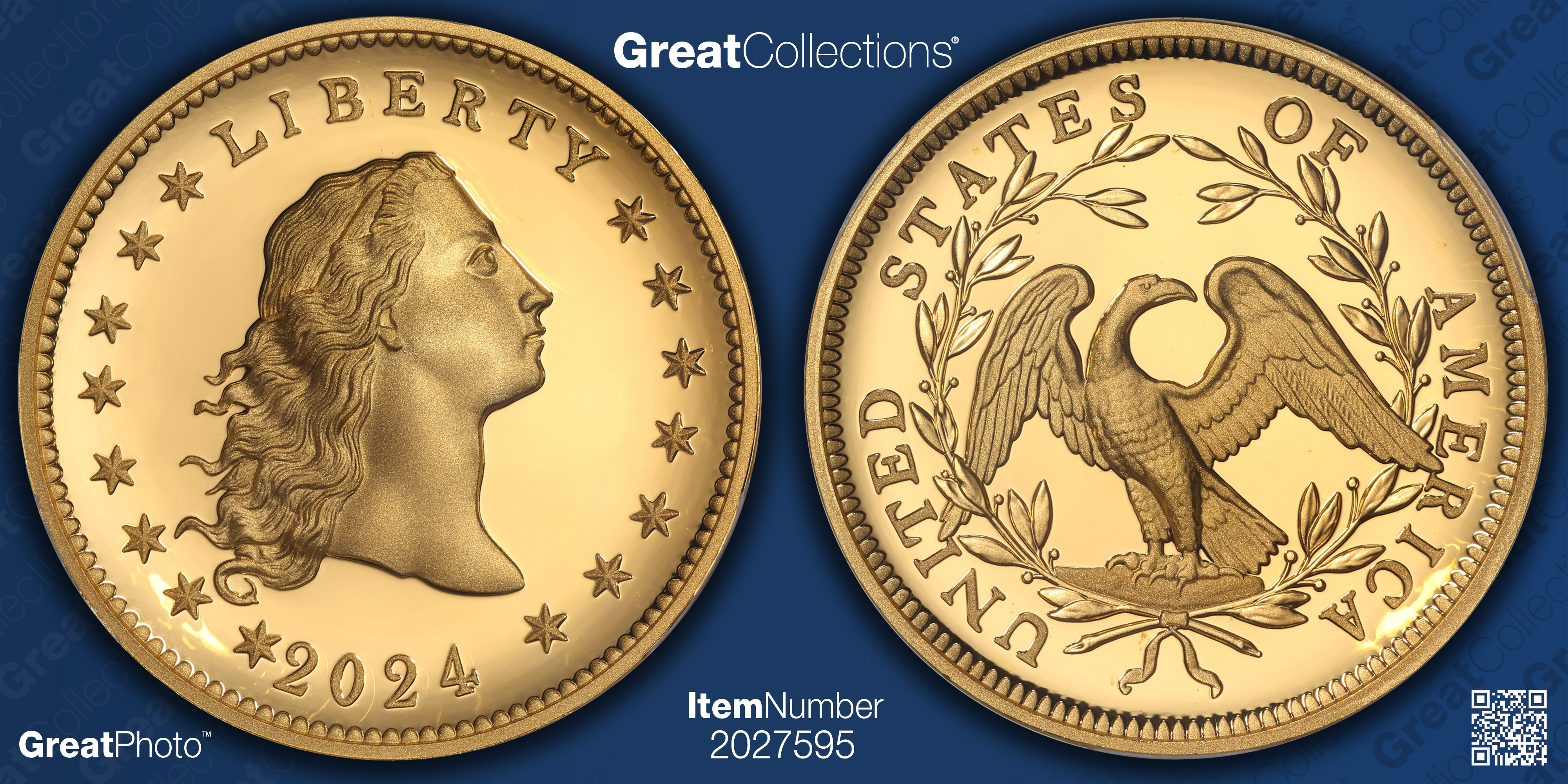 2024 Flowing Hair High Relief Gold Dollar 230th Anniversary First