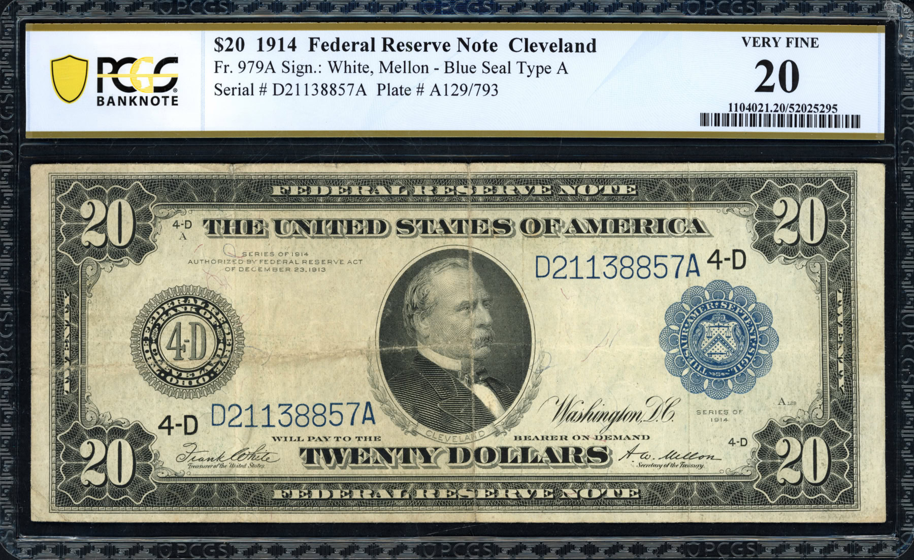 Fr. 979a 1914 $20 Cleveland Federal Reserve Note White / Mellon PCGS ...