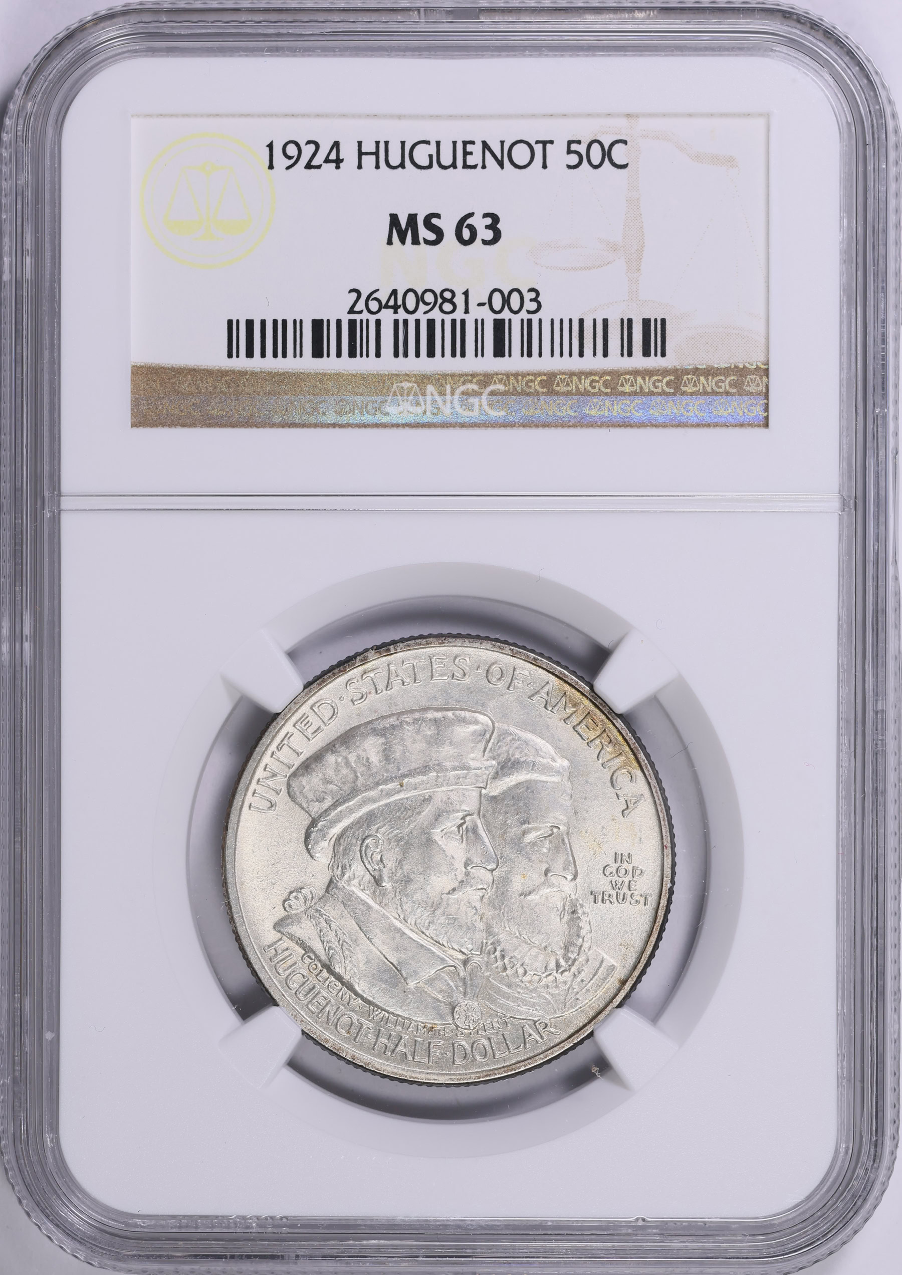 1924 Huguenot-Walloon Tercentenary Half Dollar NGC MS-63 (Toned