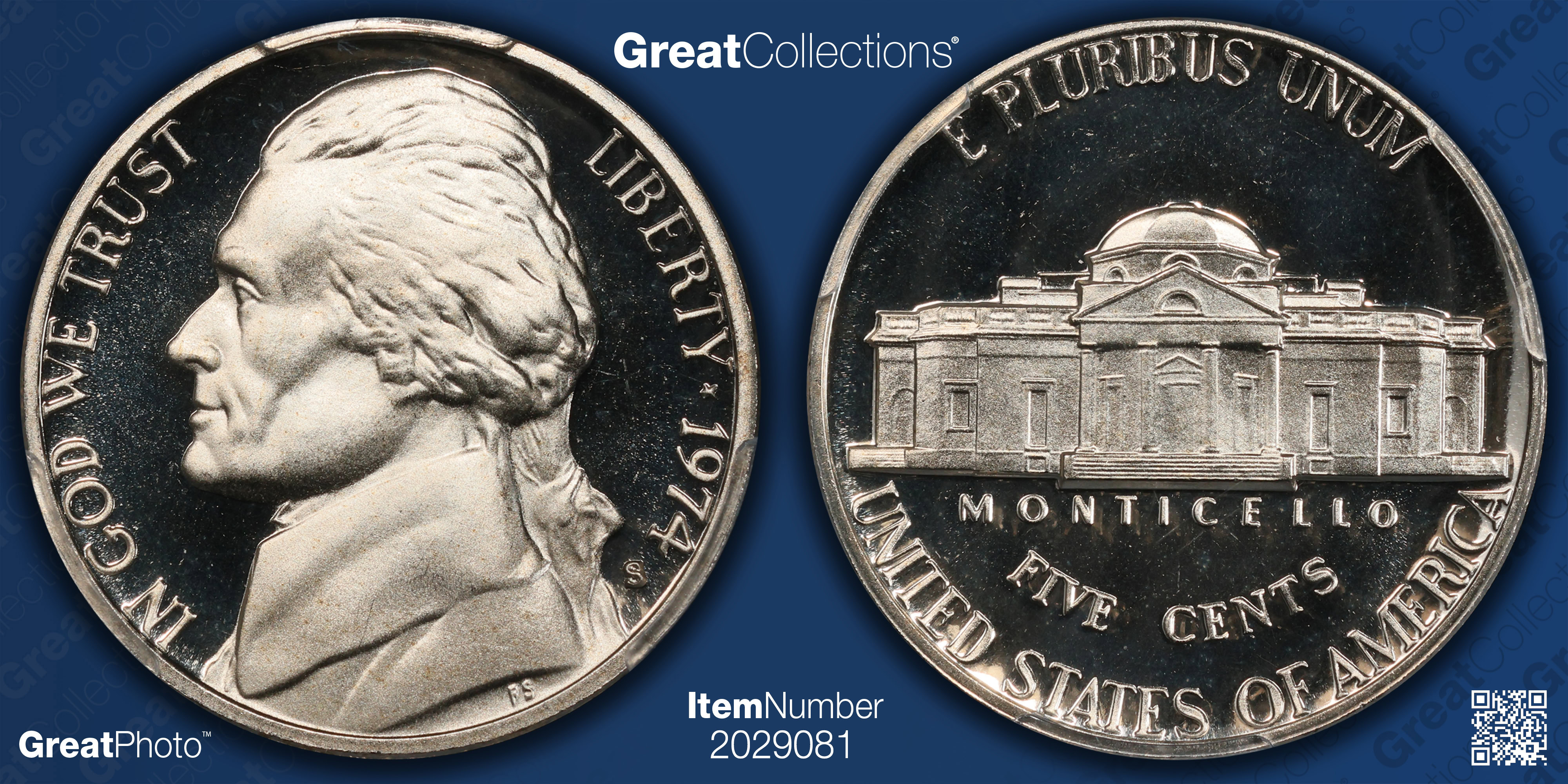 1974-S Jefferson Nickel PCGS Proof-70 DCAM (Item 2029081