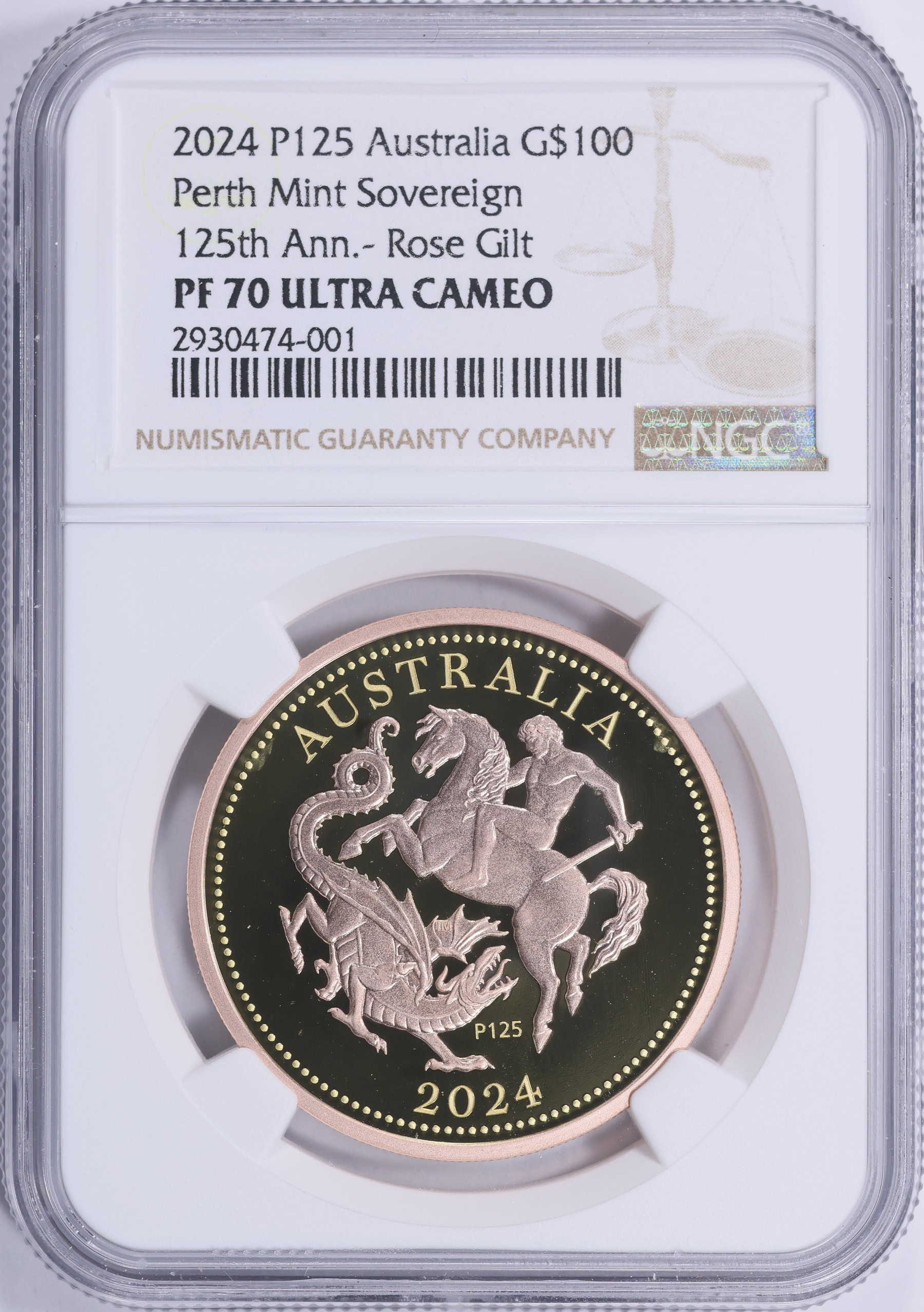 Australia 2024-P125 Rose Gilt Gold $100 Perth Mint Sovereign 125th