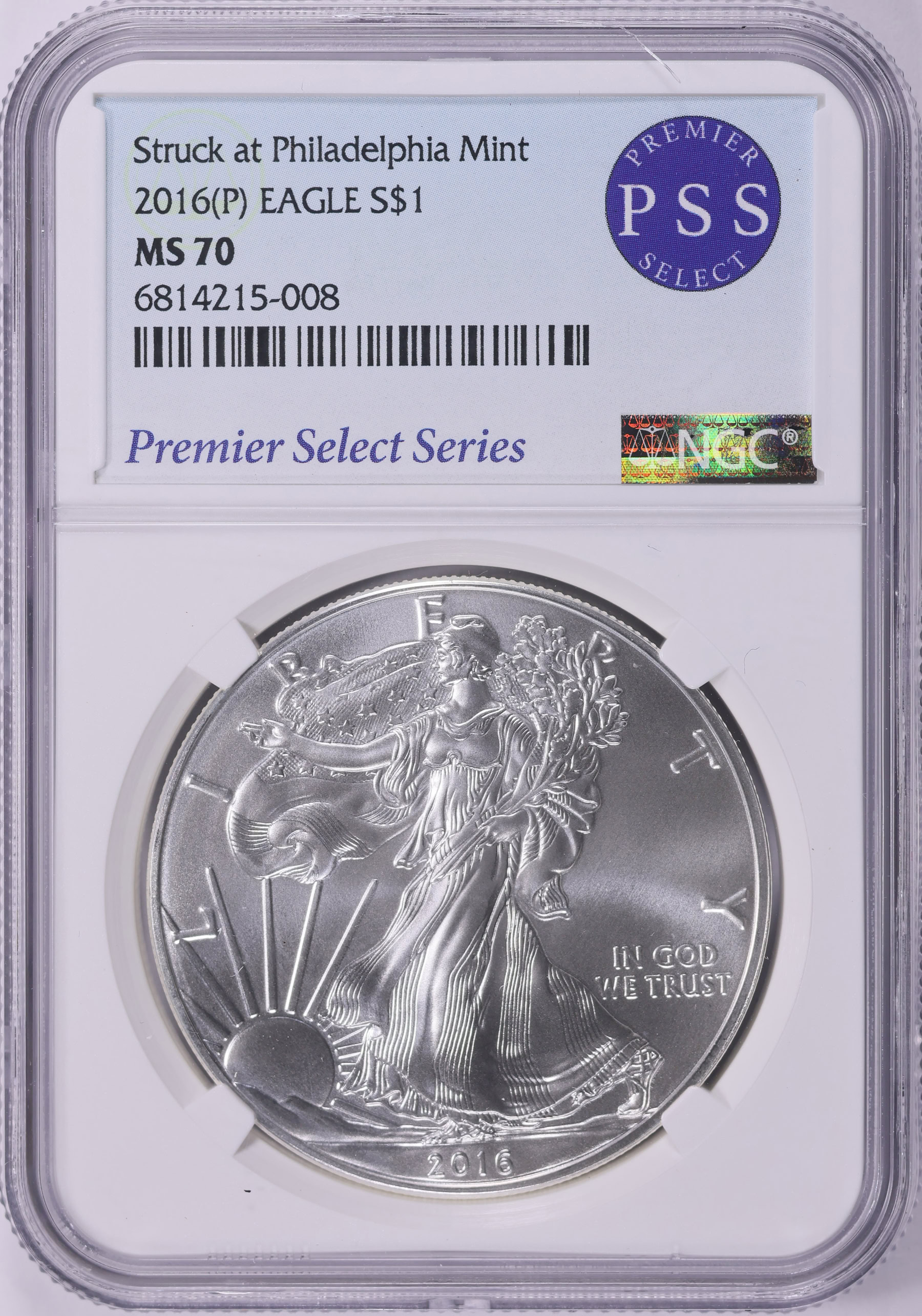 2016-(P) $1 Silver Eagle Struck at Philadelphia NGC MS-70 (Premier