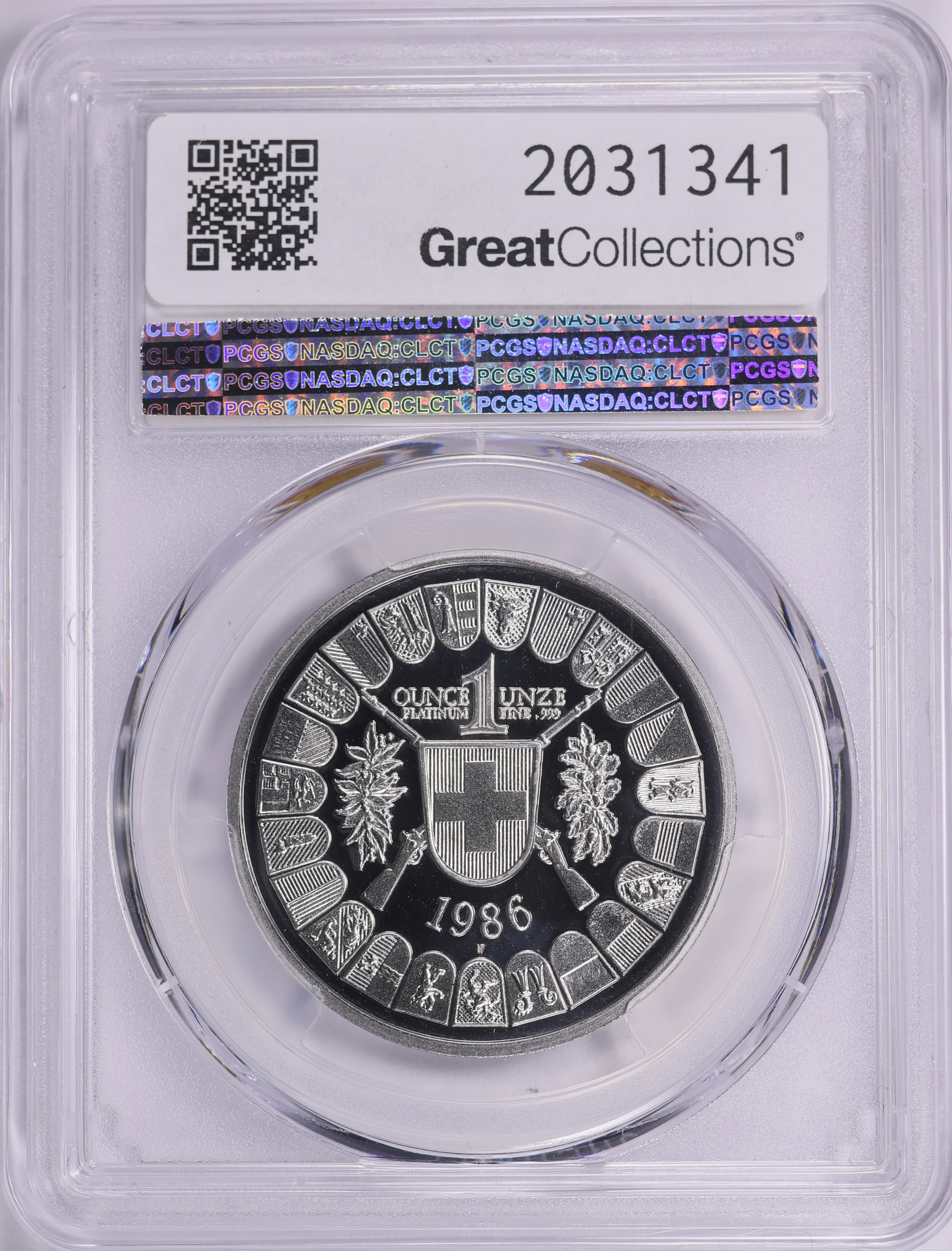 Switzerland 1986-HF Platinum Unze William Tell Altdorf Shooting