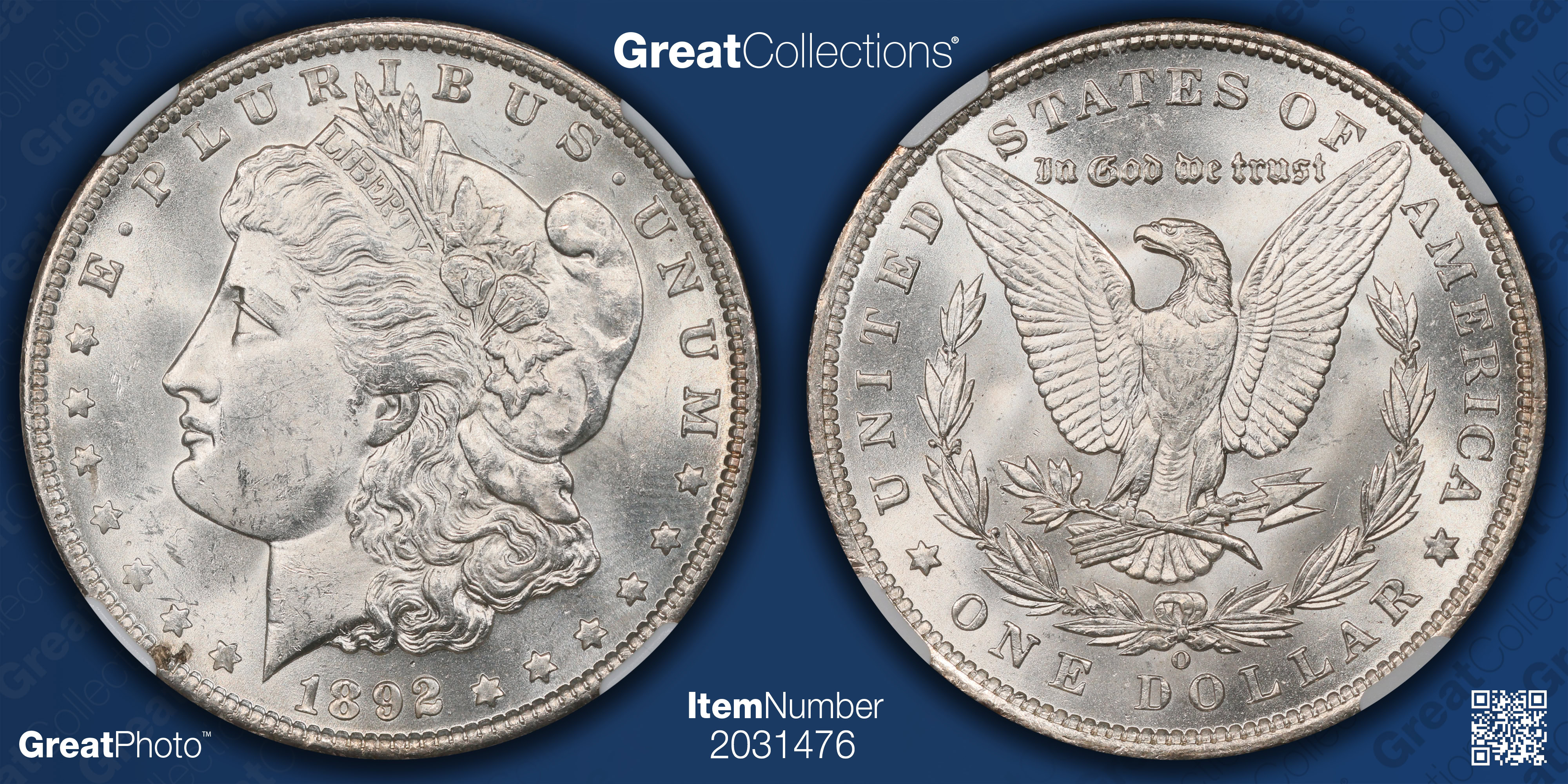 1892-O Morgan Silver Dollar NGC MS-62 (Item 2031476) | GreatCollections ...