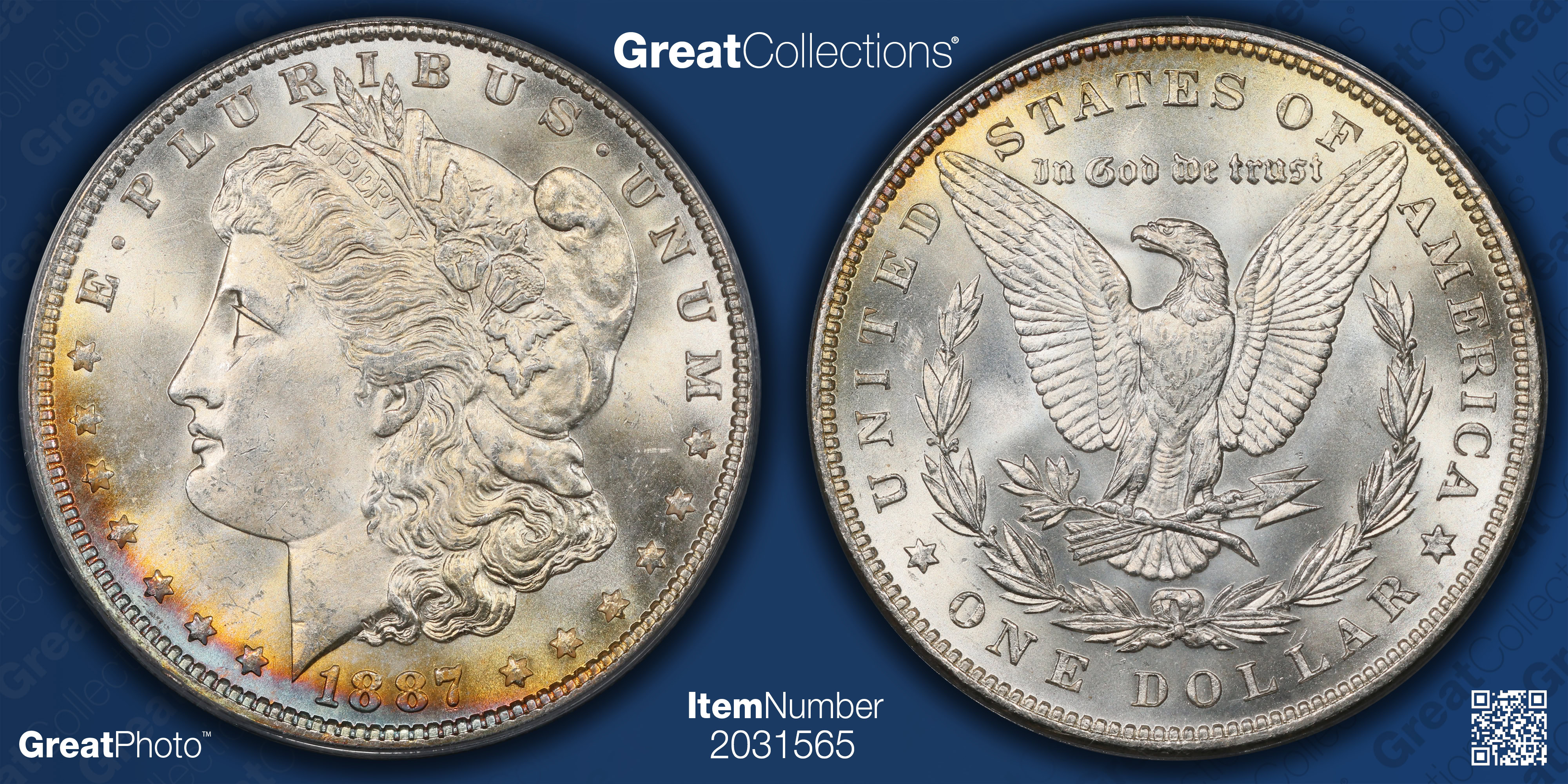 1887 Morgan Silver Dollar PCGS MS-65 (CAC Green) OGH (Toned) (Item