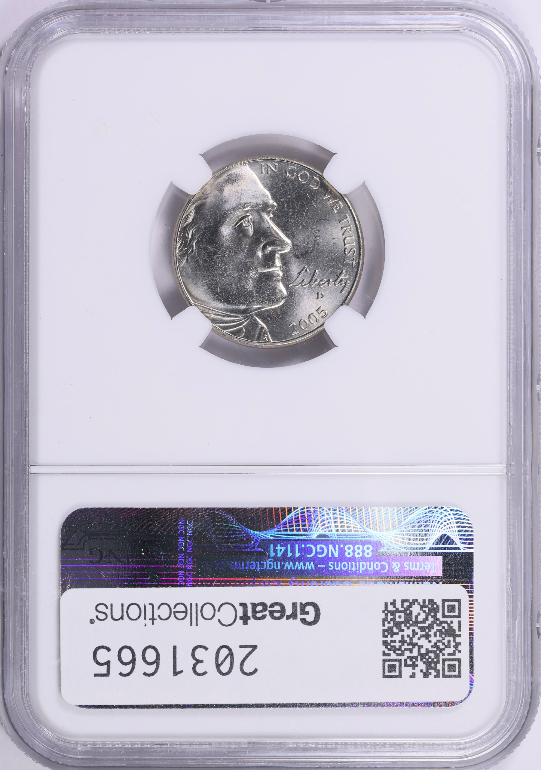 Mint Error 2005-D Jefferson Nickel American Bison Reverse Die