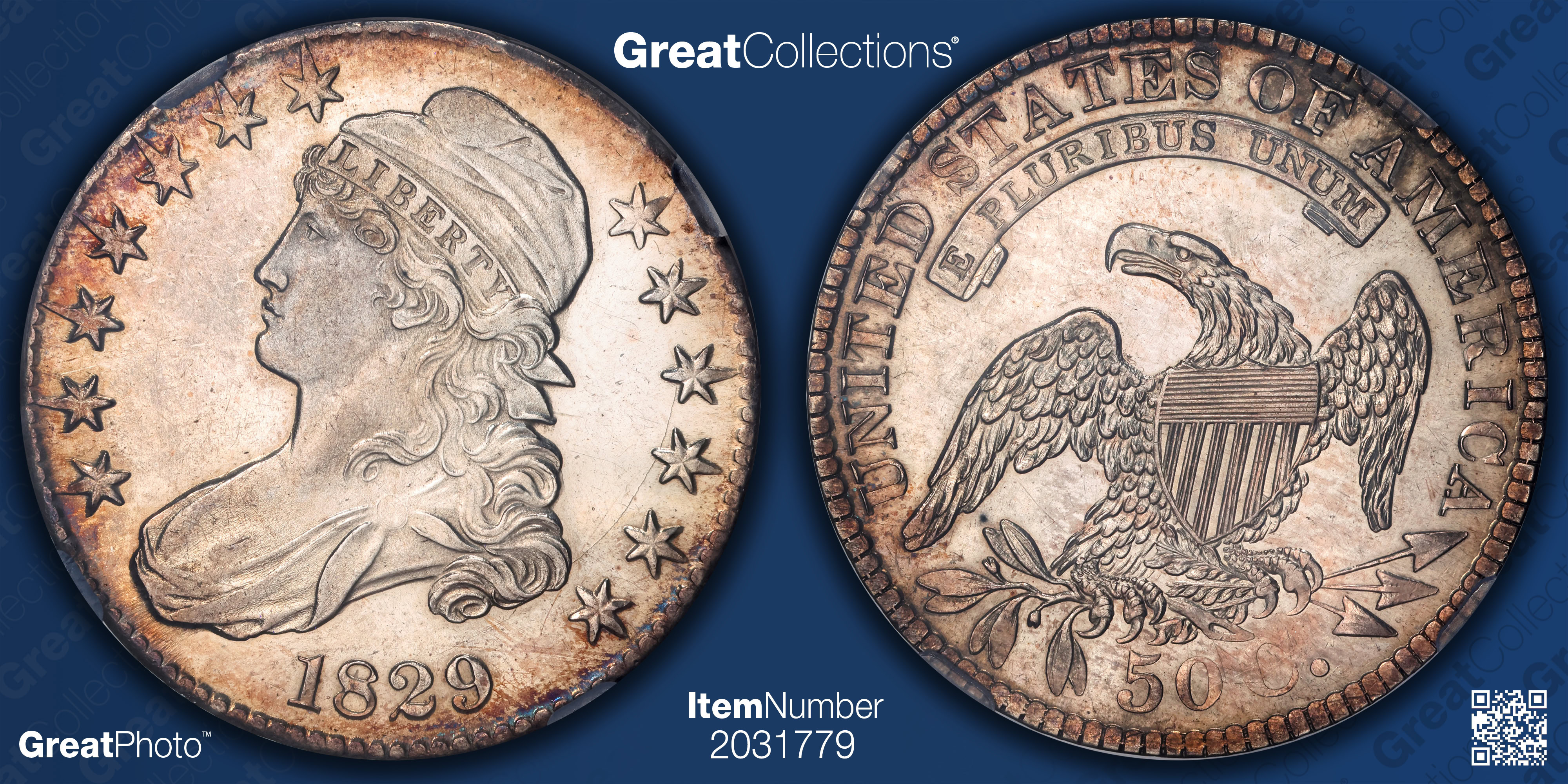 1829 Capped Bust Half Dollar Small Letters Overton 106 NGC MS-63