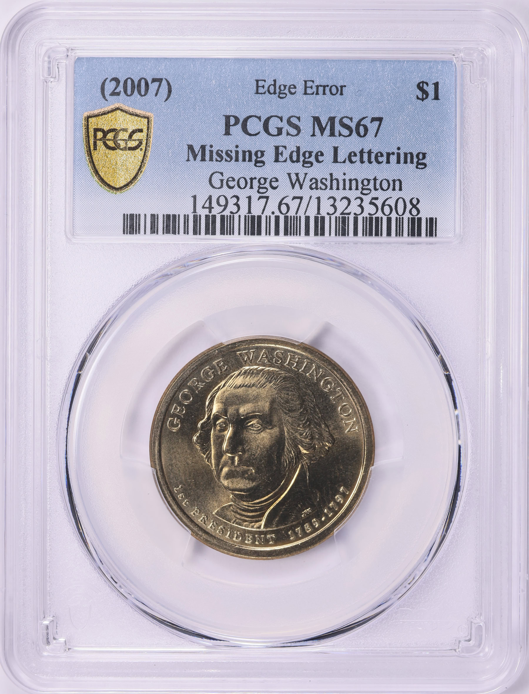 Mint Error (2007) Presidential Dollar George Washington Missing Edge ...