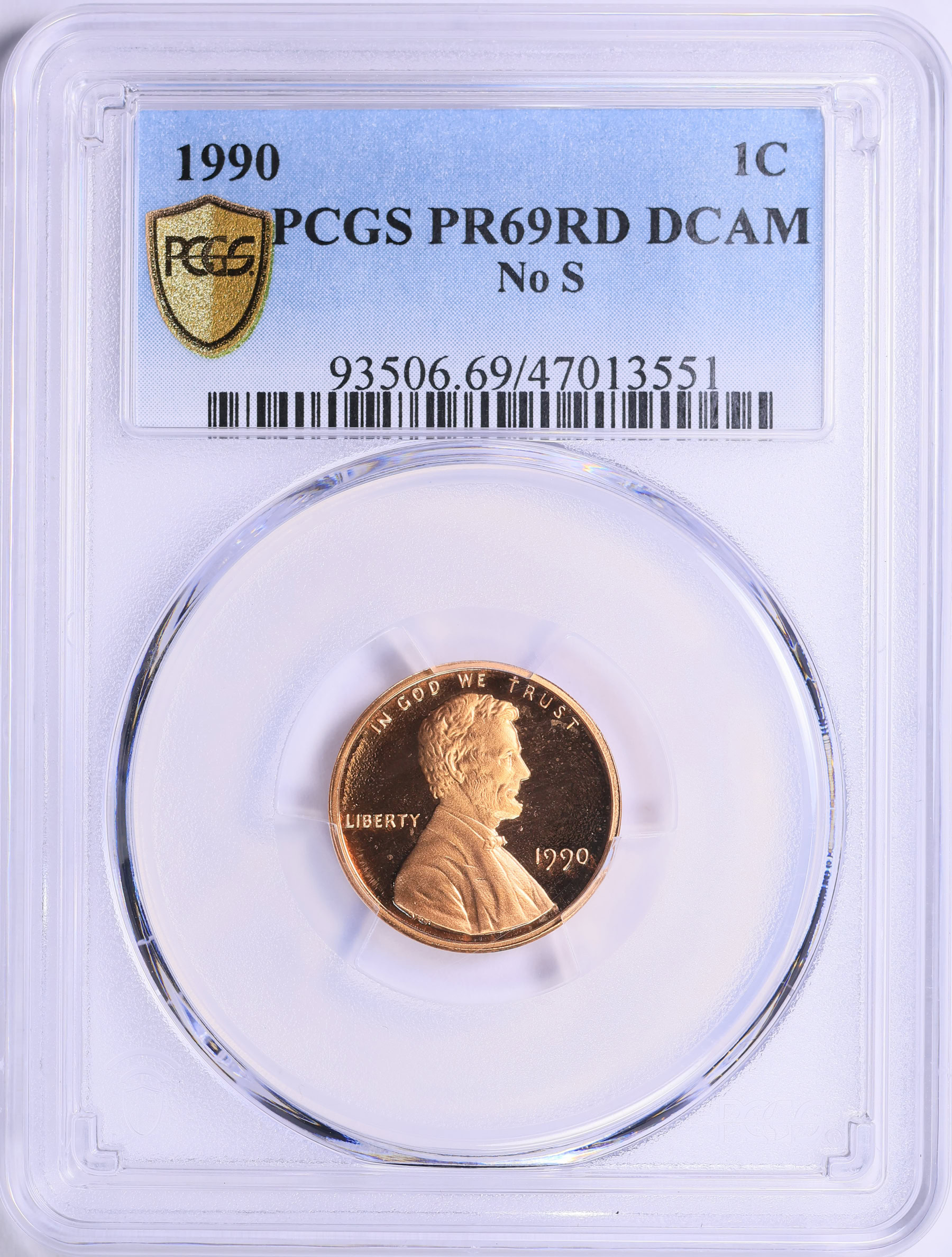 1990 Lincoln Cent No S PCGS Proof-69 DCAM (Item 2032028