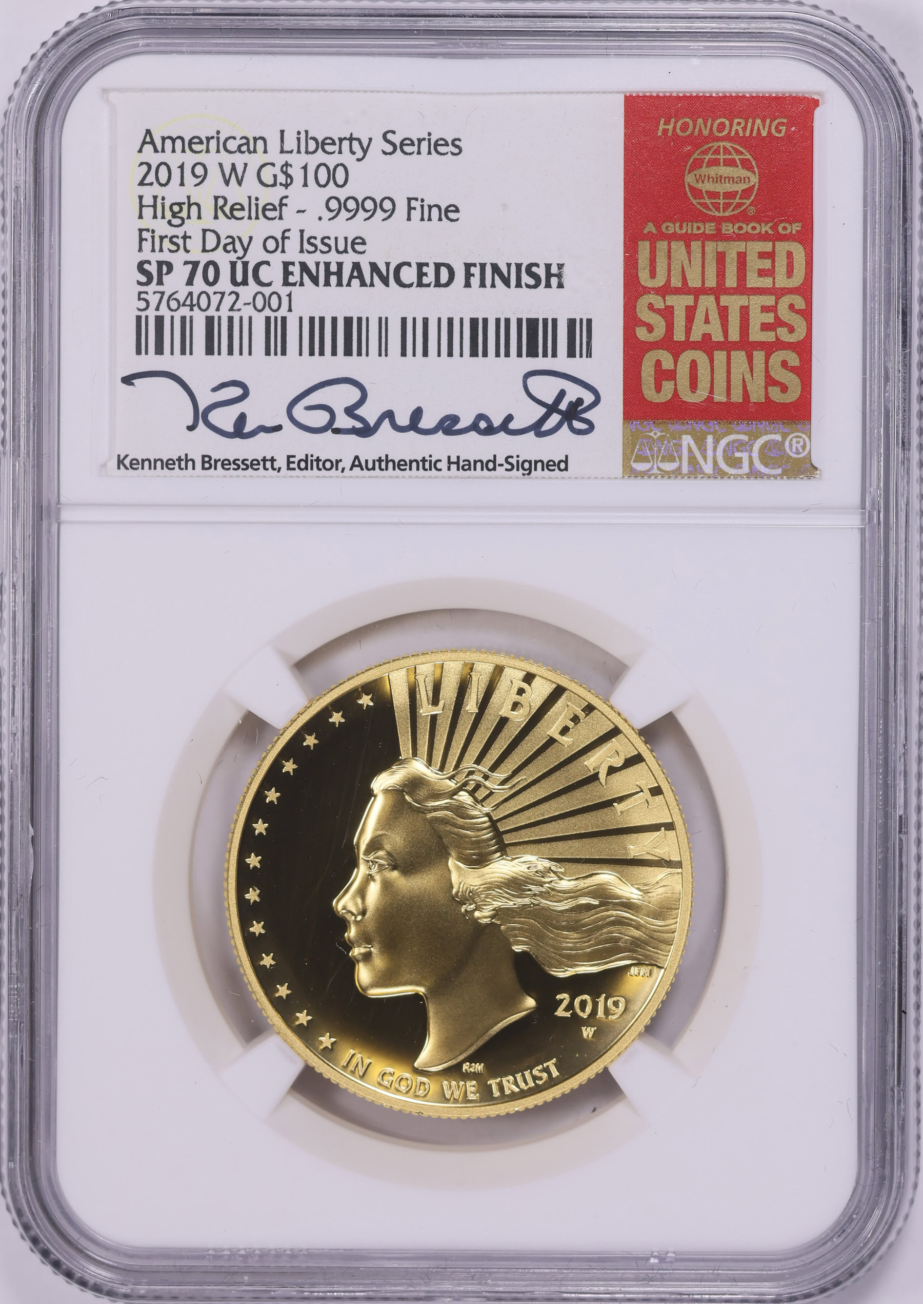 2019-W Gold $100 American Liberty High Relief Enhanced First Day