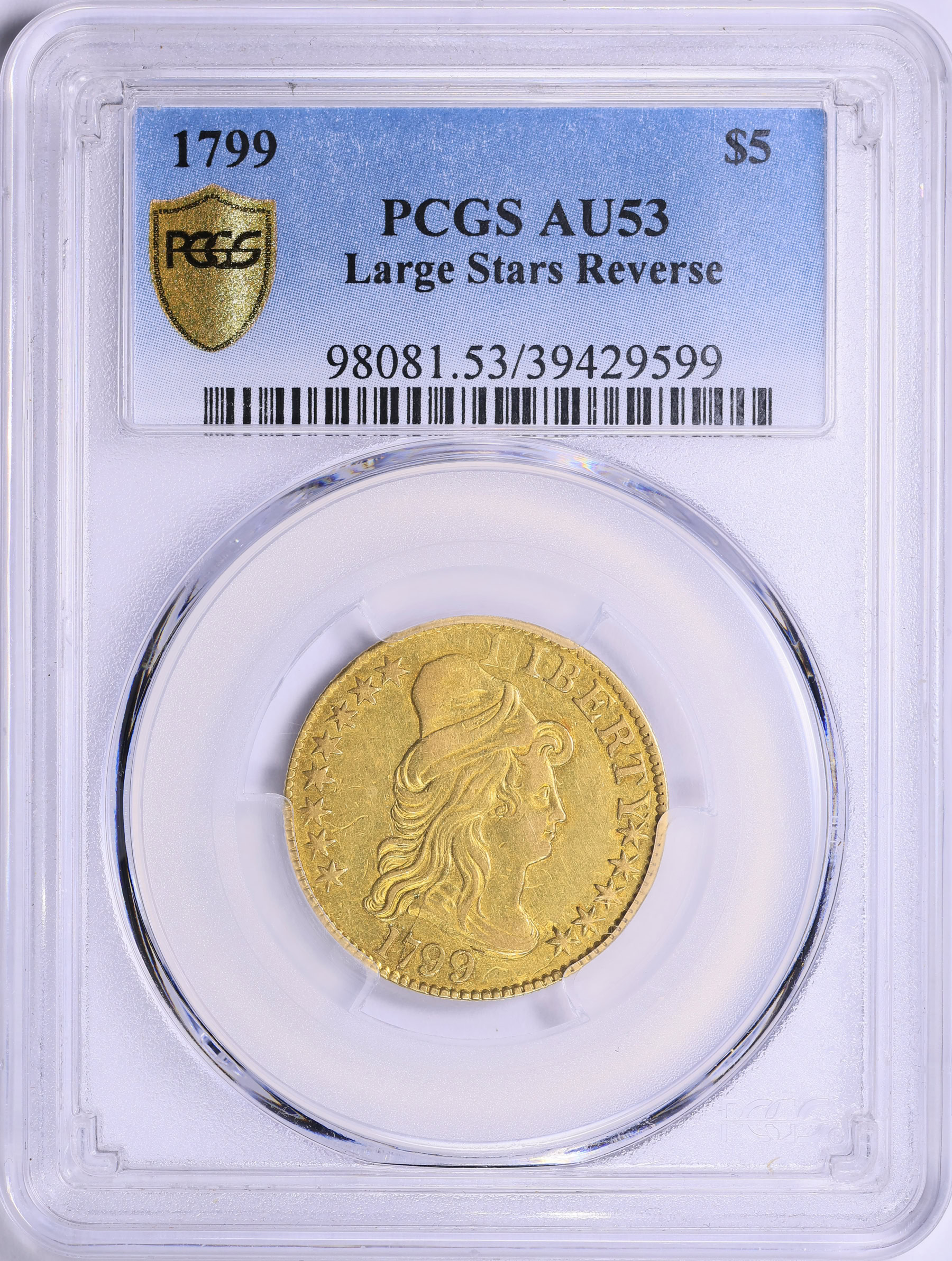 1799 Capped Bust Right Gold Half Eagle Large Stars Reverse PCGS AU-53 ...