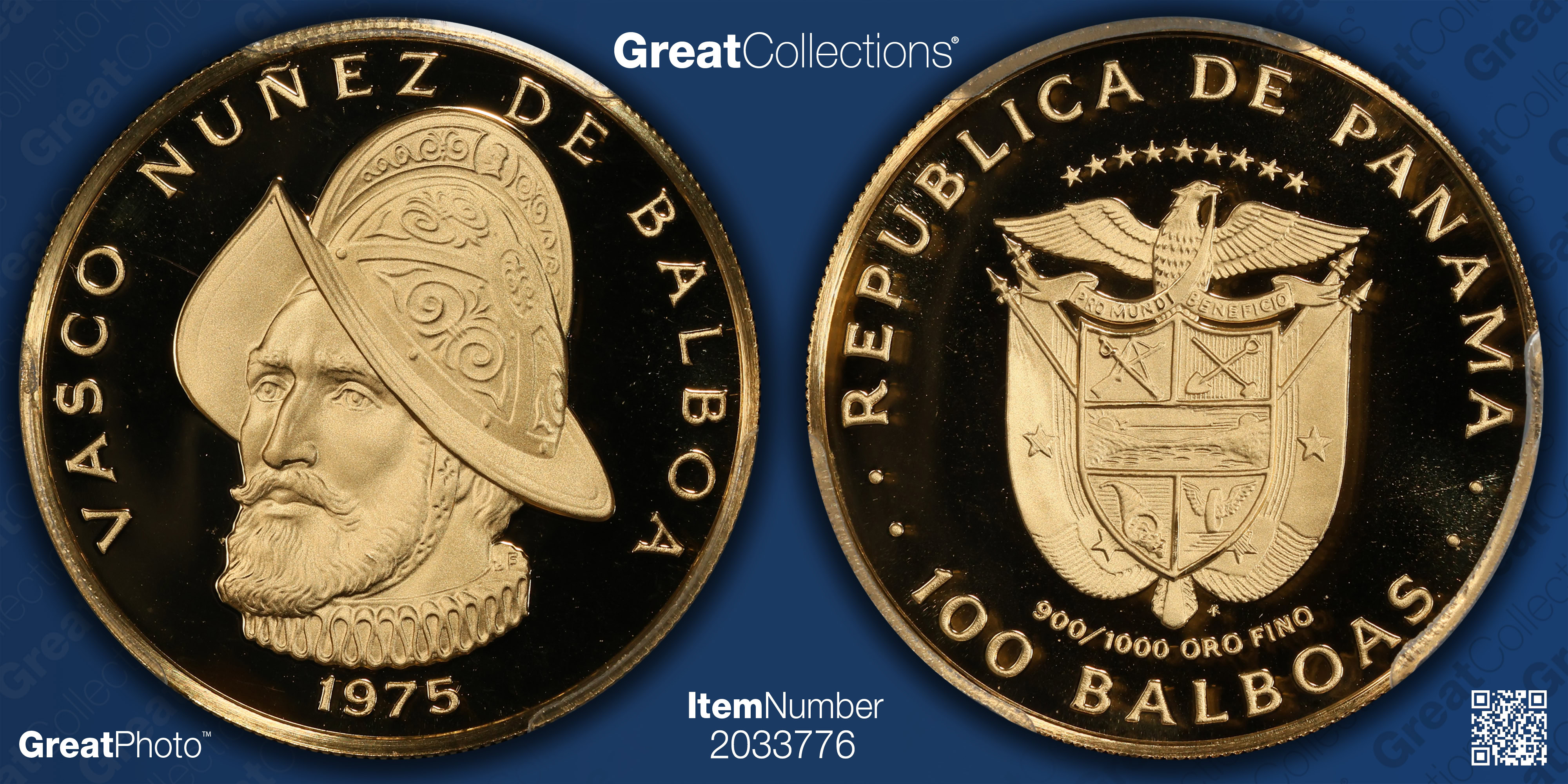 Panama 1975-FM Gold 100 Balboas 500th Anniversary of Vasco Nunez