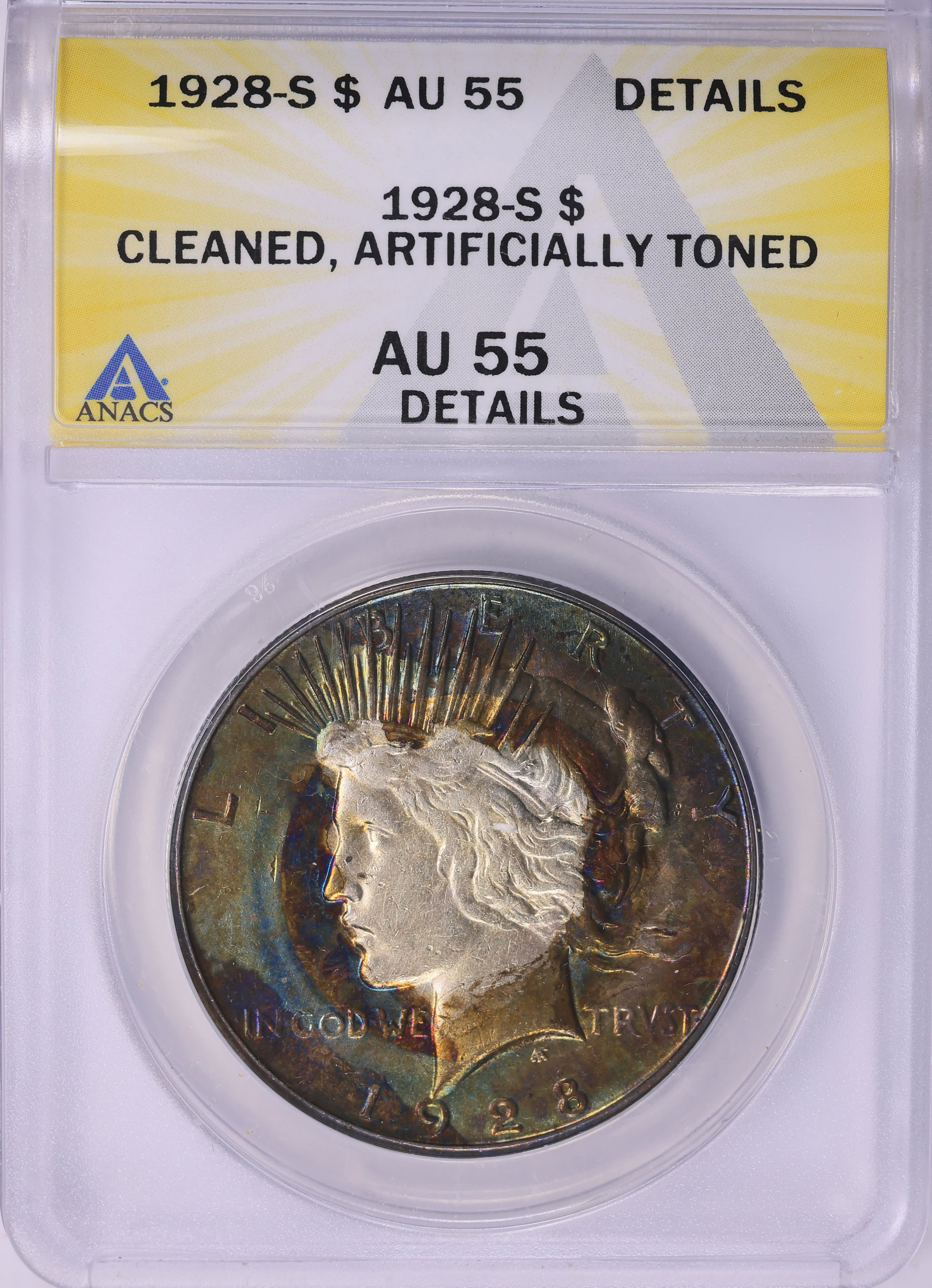 1928-S Peace Silver Dollar ANACS AU-55 Details (Art. Toned) (Item