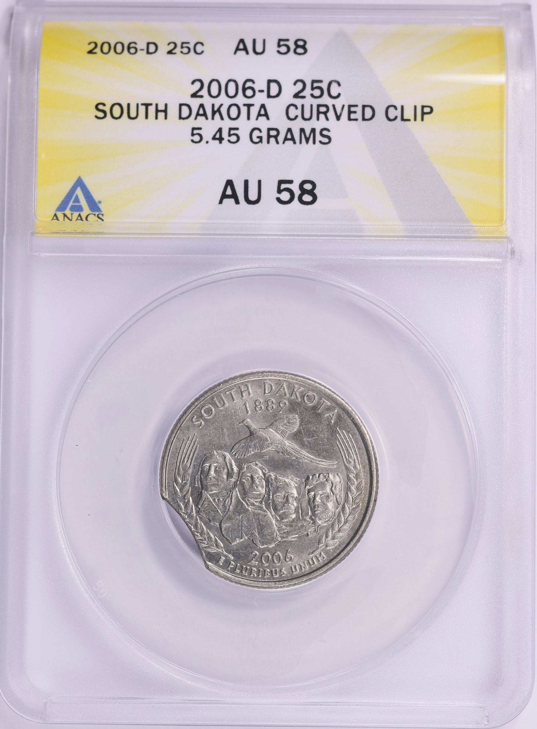 Mint Error 2006-D State Quarter South Dakota Curved Clip 5.45