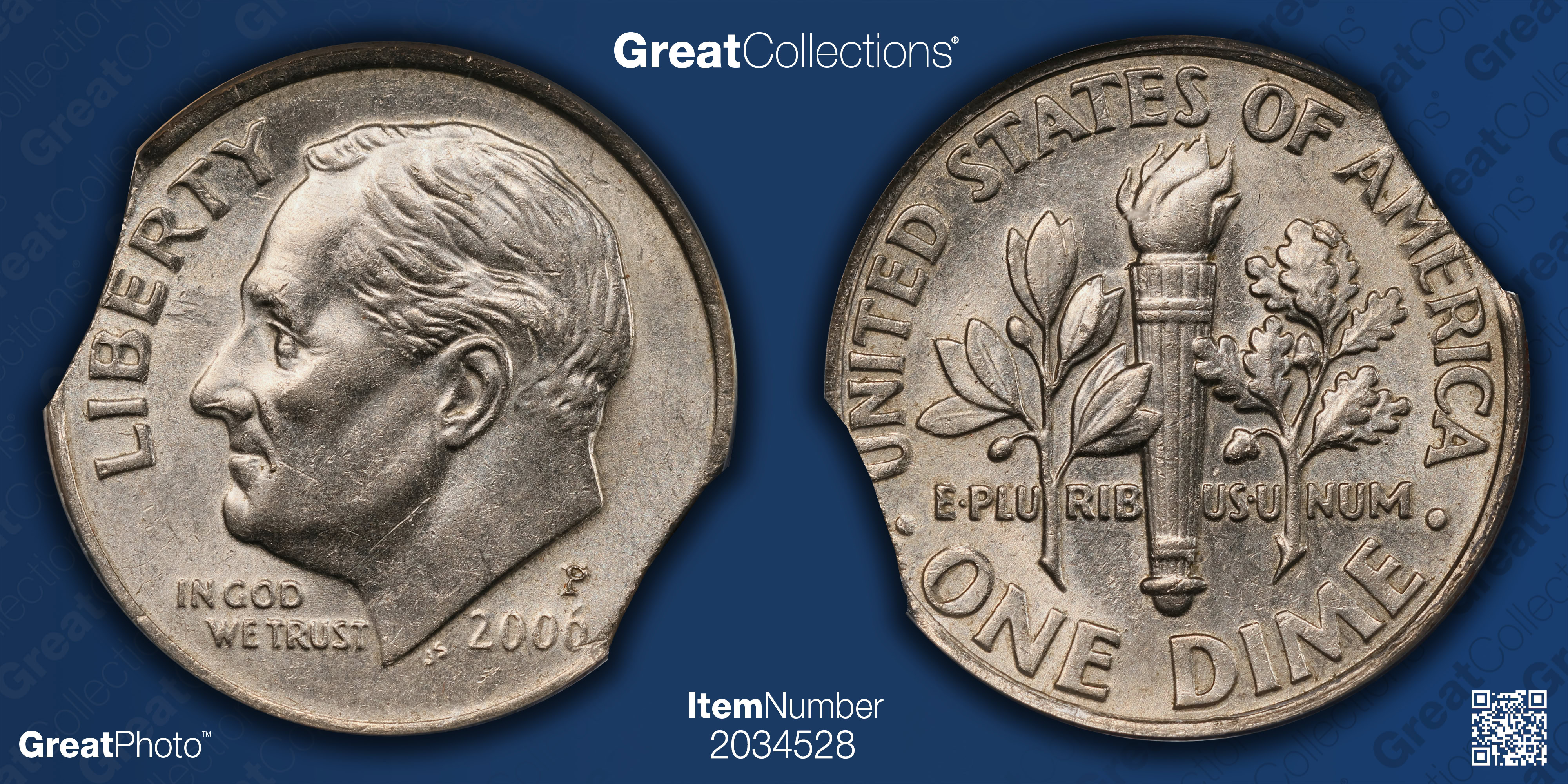 Mint Error 2006-P Roosevelt Dime Double Clip 2.13 Grams ANACS AU