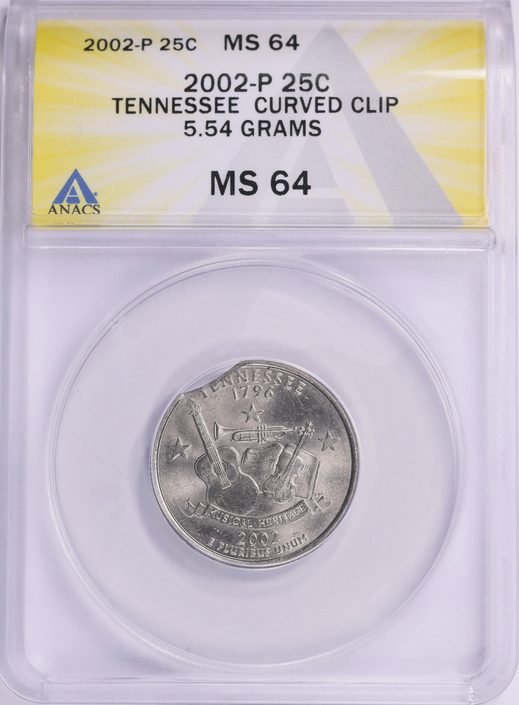 Mint Error 2002-P State Quarter Tennessee Curved Clip 5.54 Grams