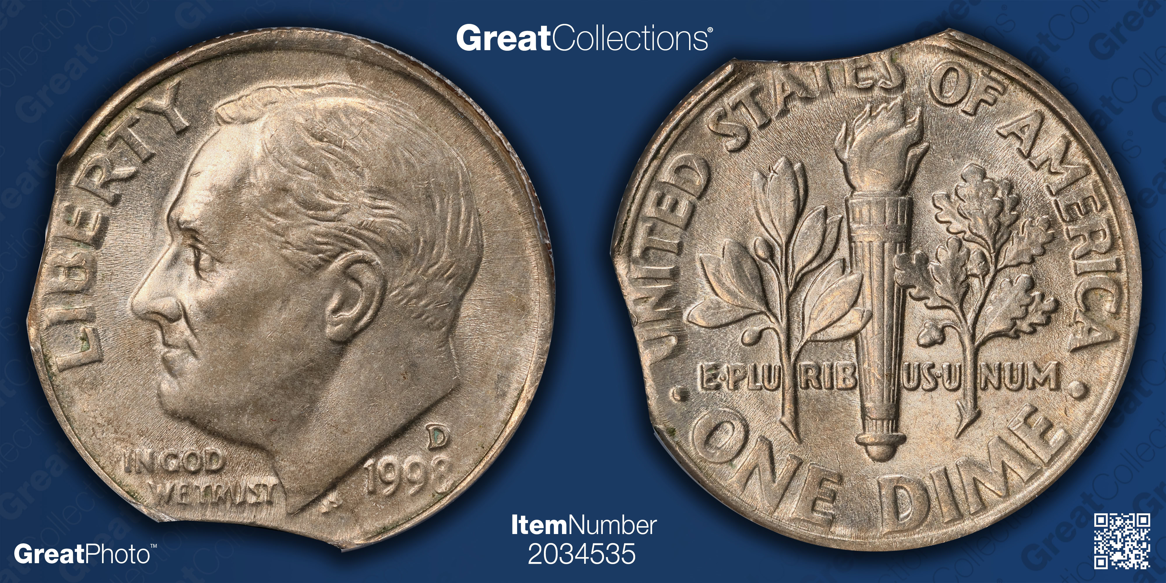 Mint Error 1998-D Roosevelt Dime Double Clip 2.11 Grams ANACS AU