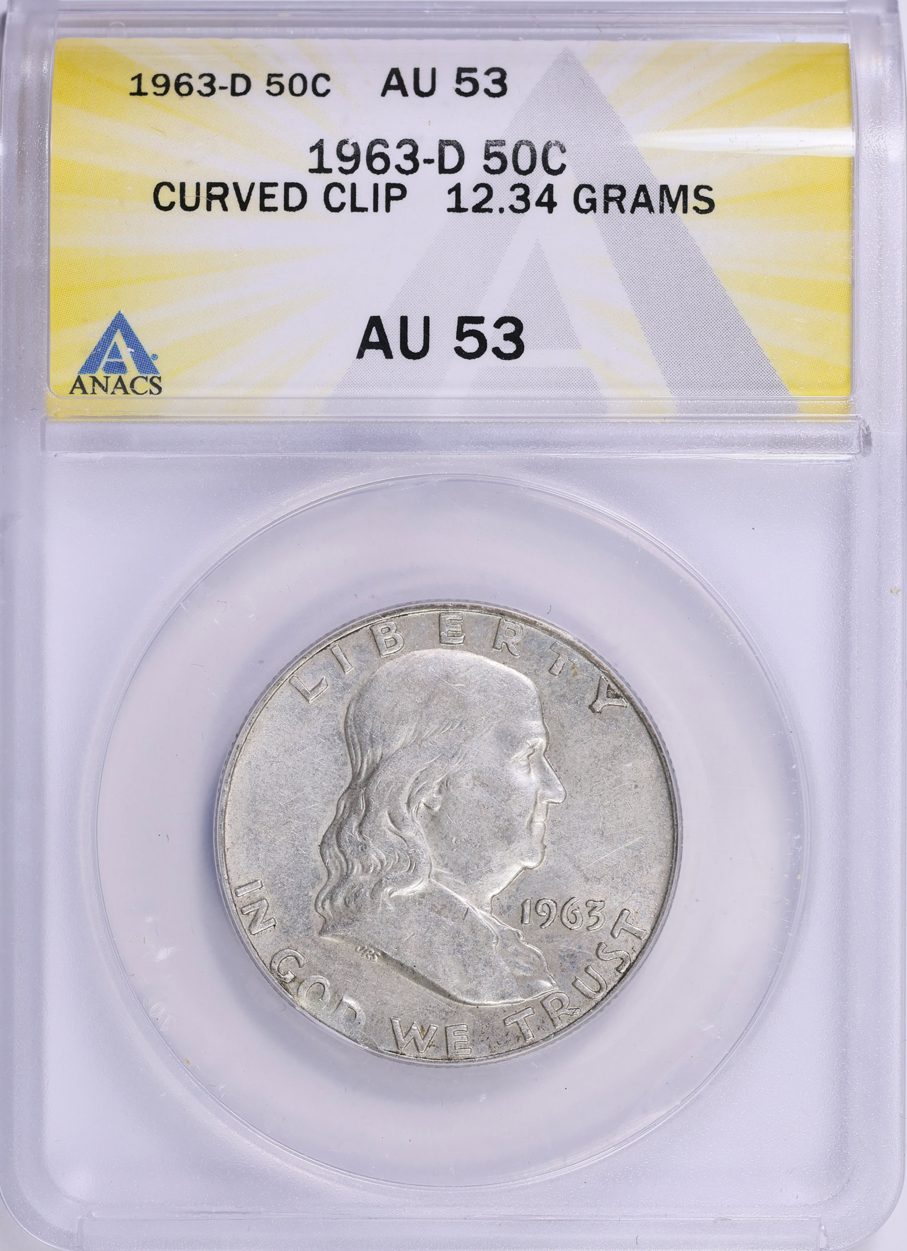 Mint Error 1963-D Franklin Half Dollar Curved Clip 12.34 Grams