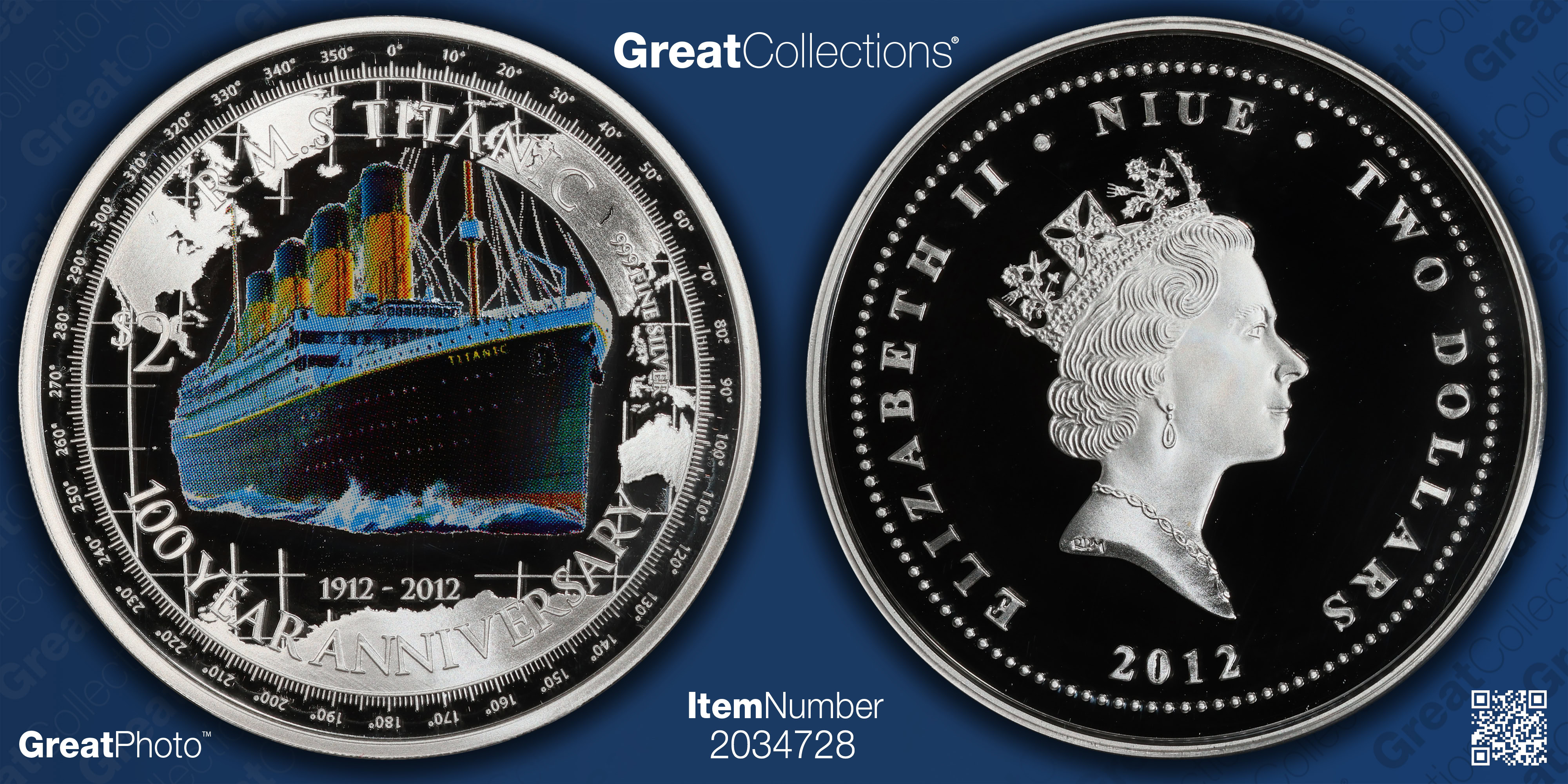 Niue 2012 Colorized Silver $2 Titanic 100th Anniversary KM-638
