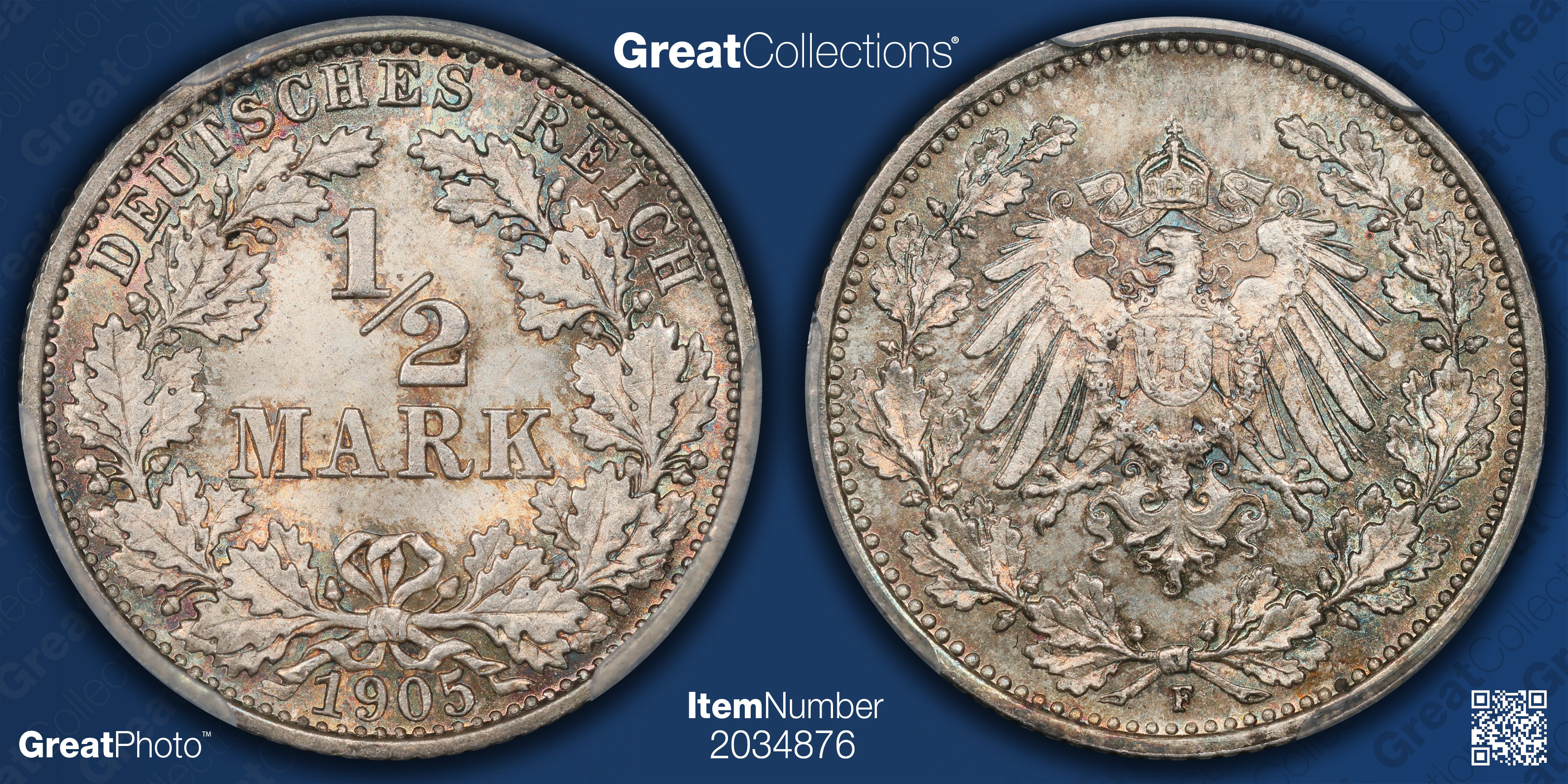 Germany 1905-F Silver 1/2 Mark KM-17 PCGS MS-67 (Item 2034876