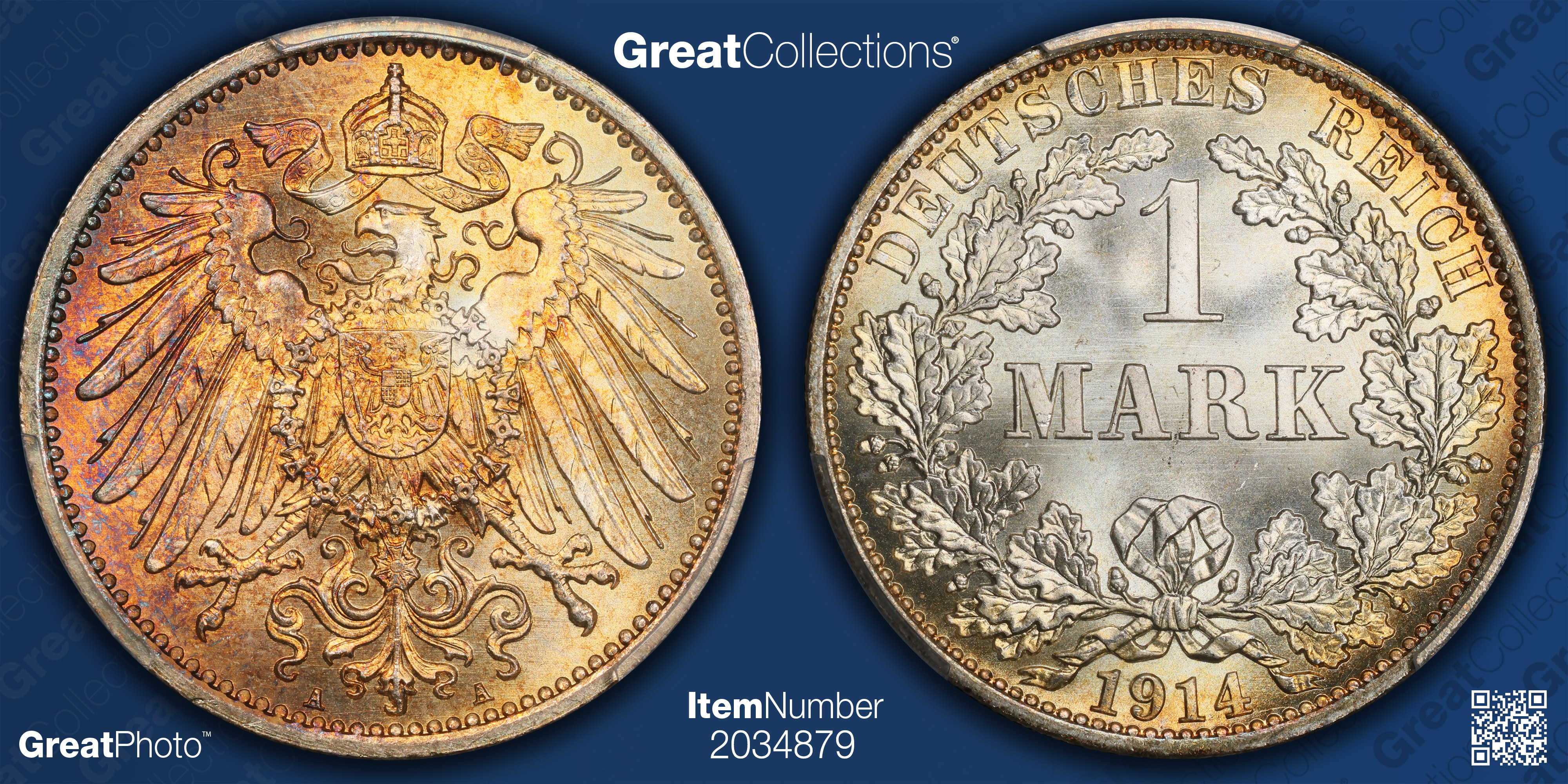 Germany 1914-A Silver Mark KM-14 PCGS MS-68 (Toned) (Item 2034879
