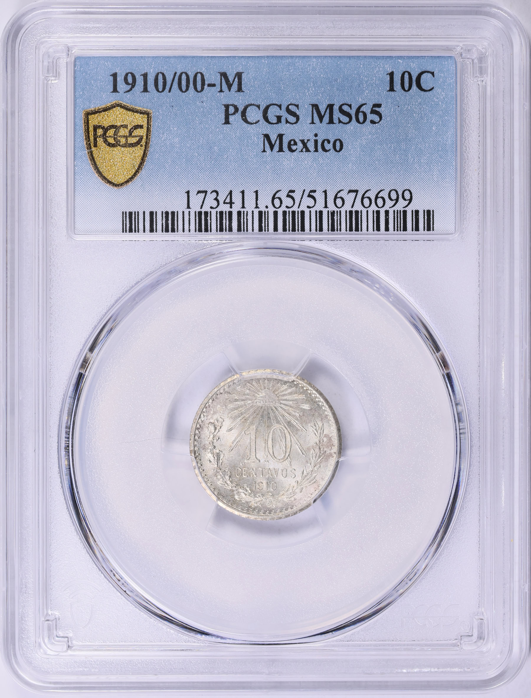 Mexico 1910/00-M Silver 10 Centavos KM-428 PCGS MS-65 (Item