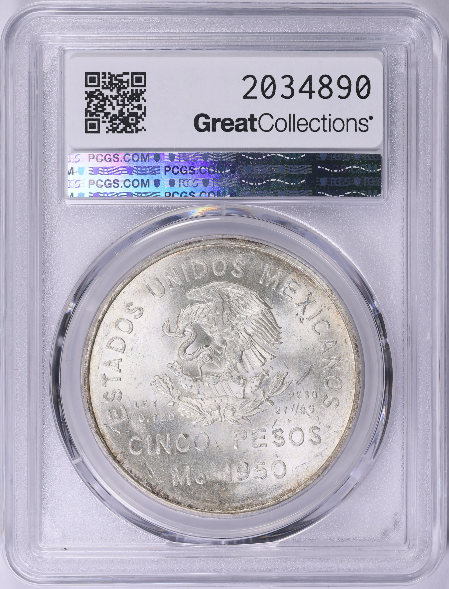 Mexico 1950-Mo Silver 5 Pesos Opening of the Southern Railroad KM