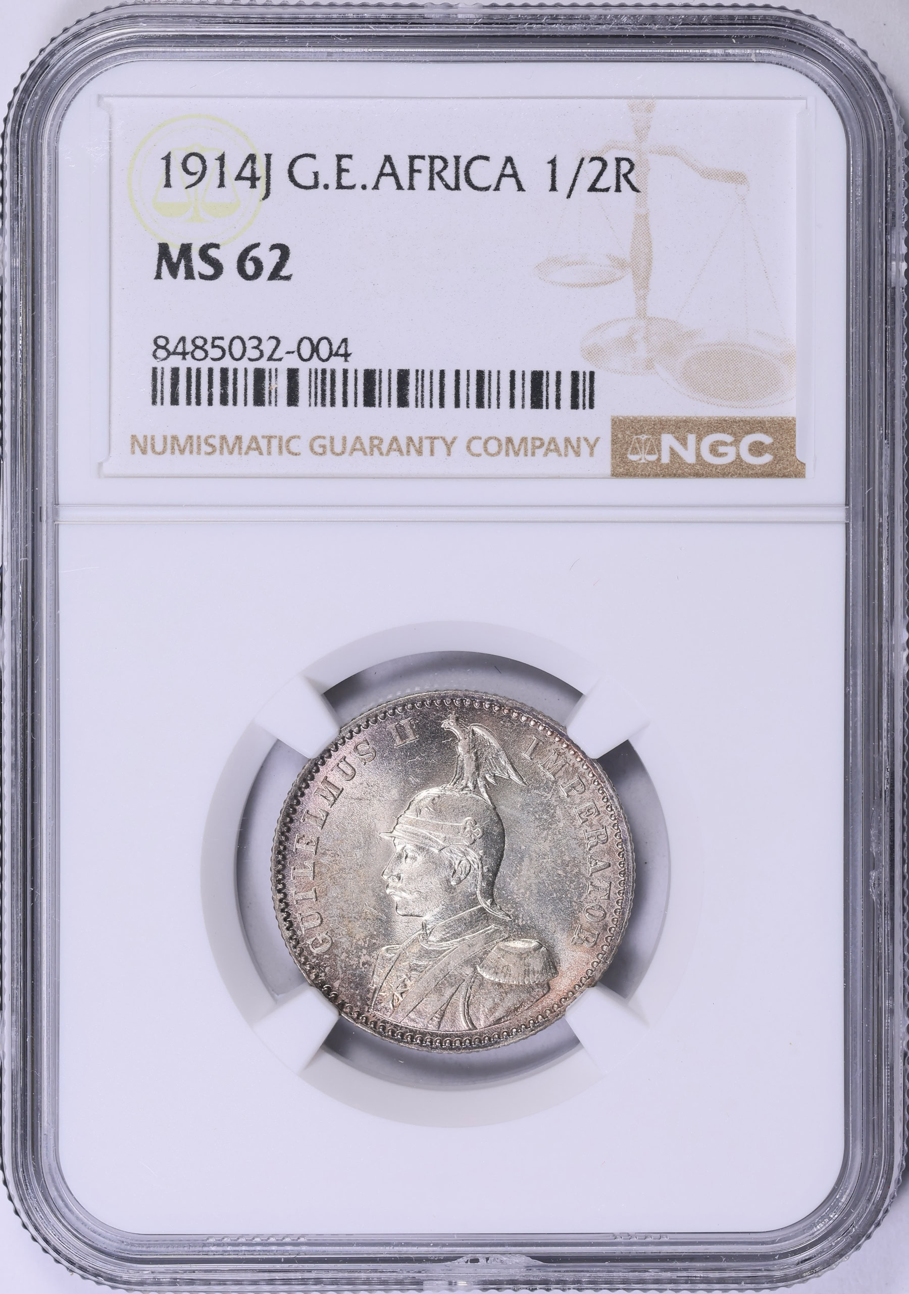 German East Africa 1914-J Silver 1/2 Rupie KM-9 NGC MS-62 (Item