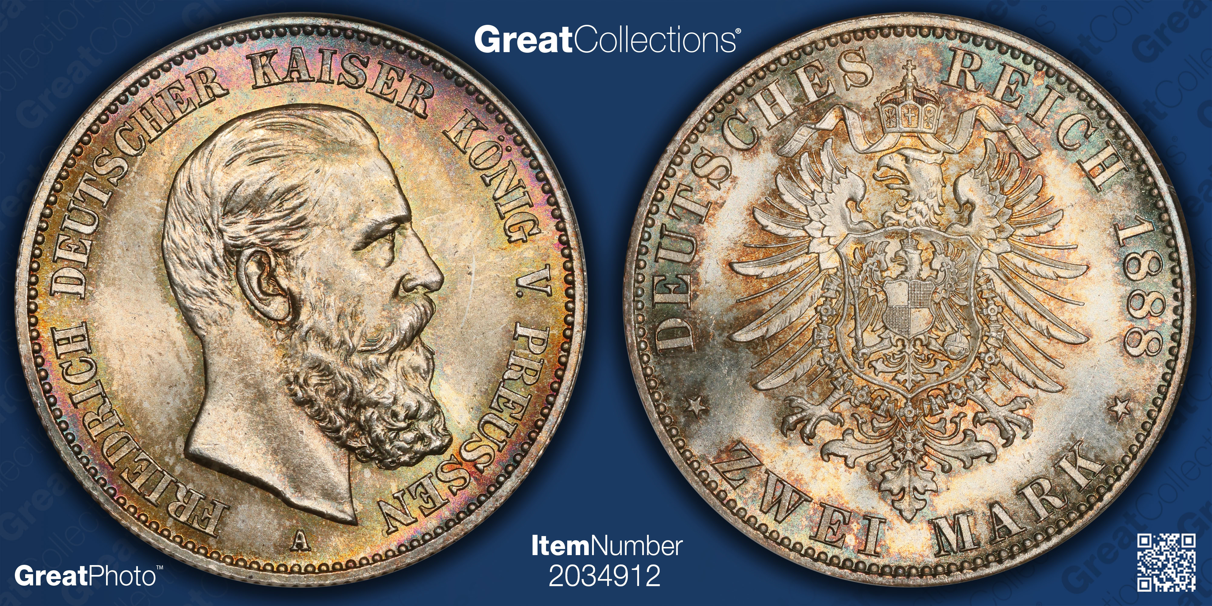 Germany - Prussia 1888-A Silver 2 Marks Friedrich III KM-510 NGC