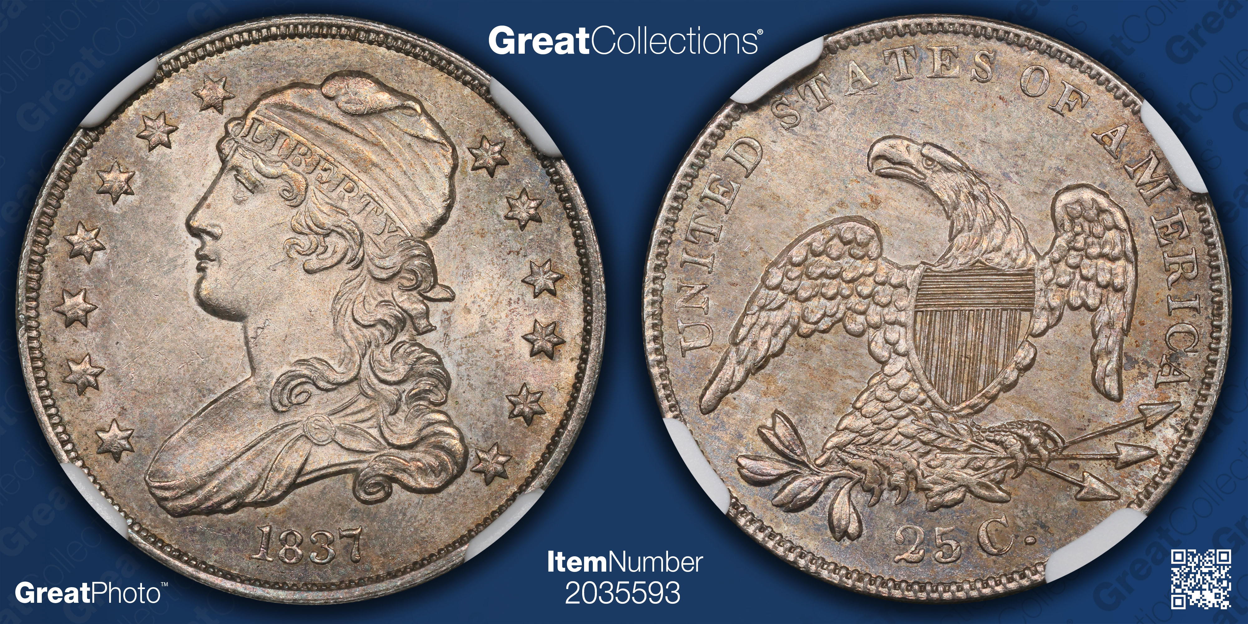 1837 Capped Bust Quarter Browning 5 NGC MS-63 (Item 2035593