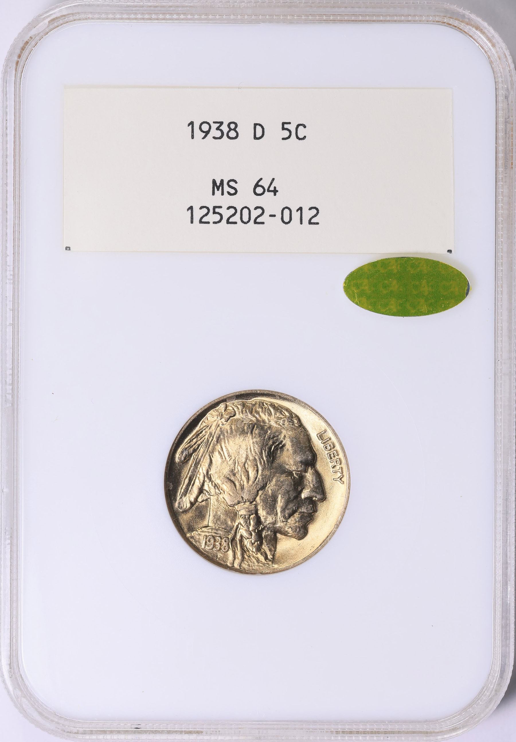 アクセサリー dmkuuhho-bul2003 1938-D Buffalo Nickel NGC MS-64 (CAC Gold) OH (Early White Label