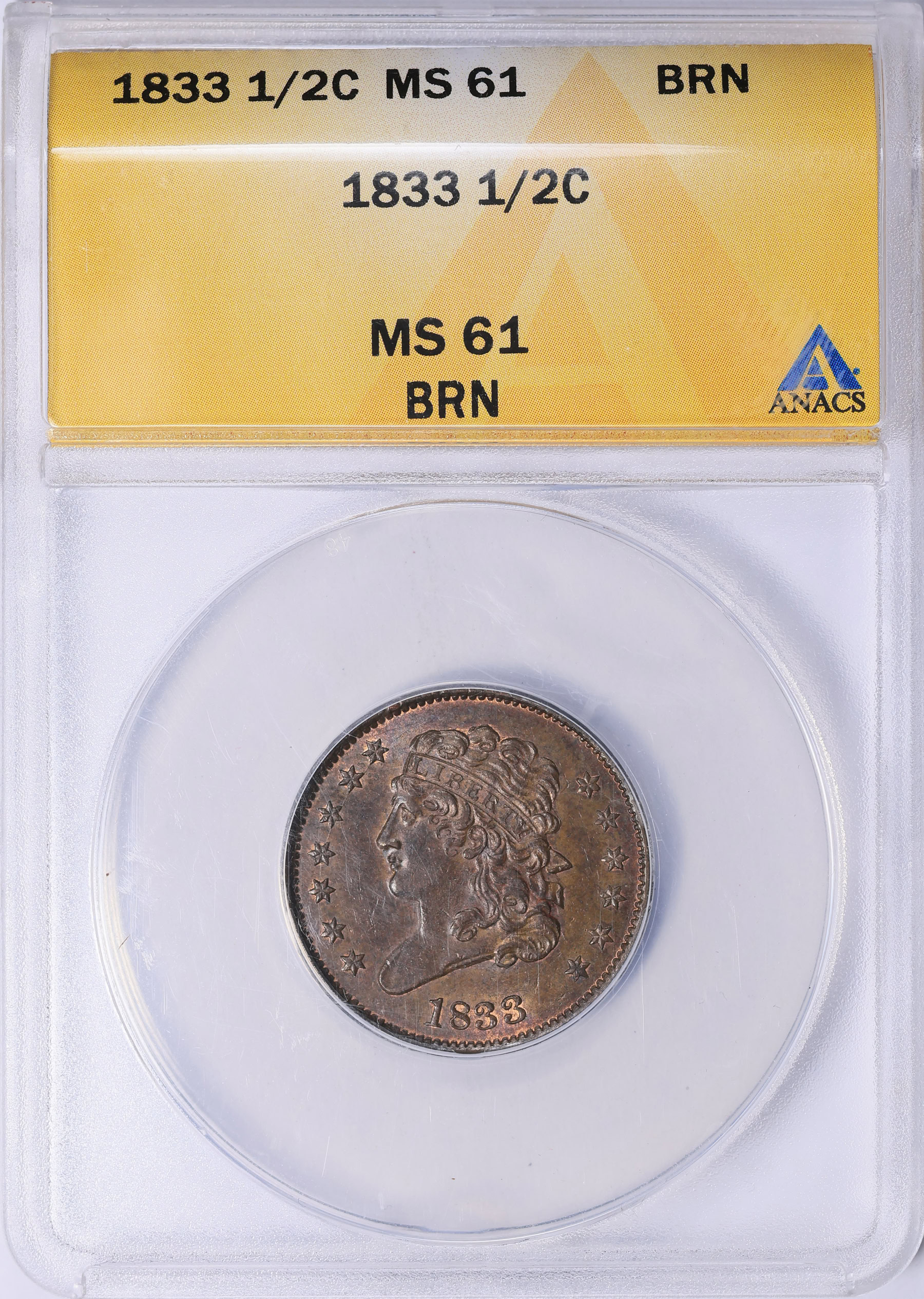 1833 Classic Half Cent ANACS MS-61 BN (Item 2035817