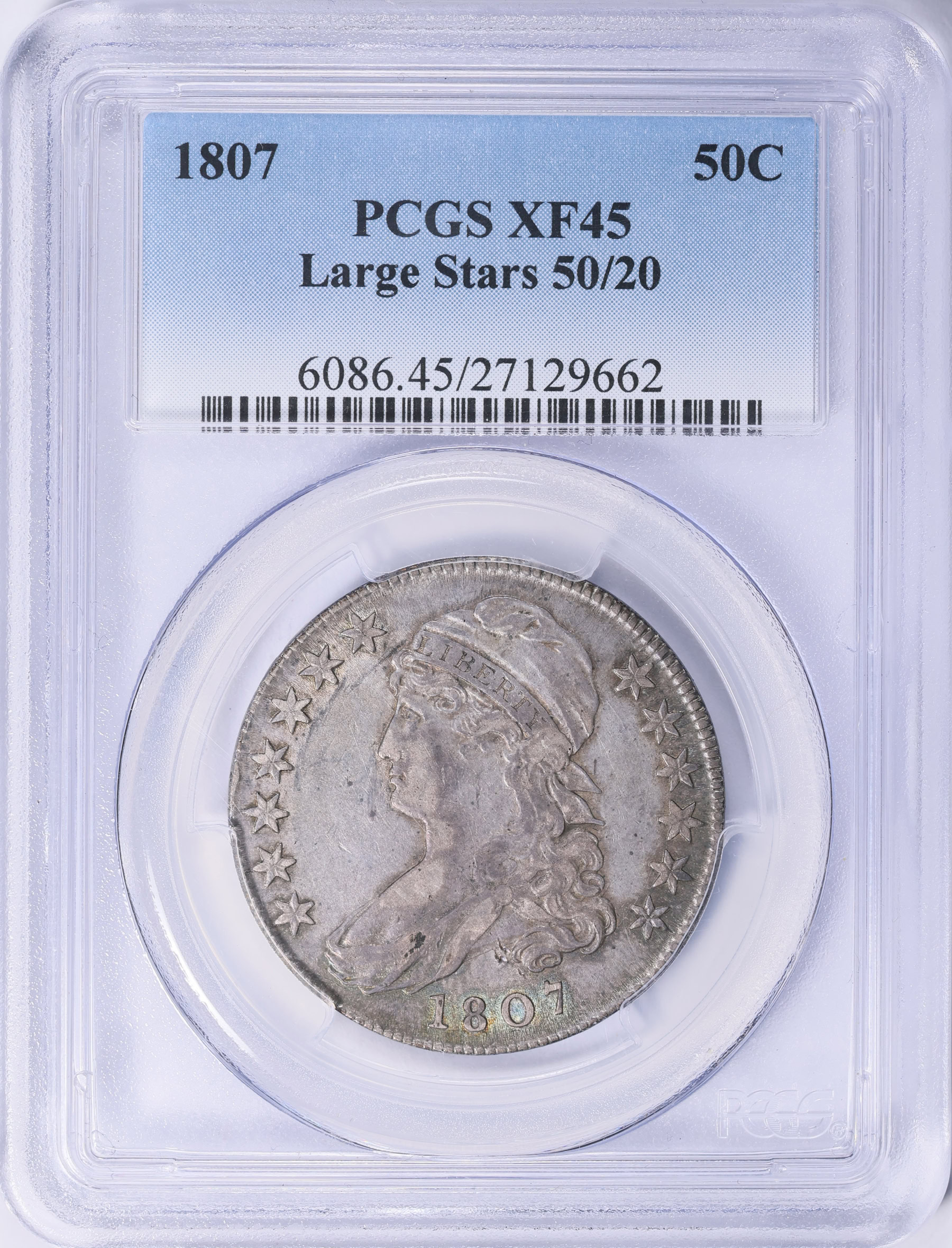 1807 Capped Bust Half Dollar Large Stars, 50/20 PCGS XF-45 (Item