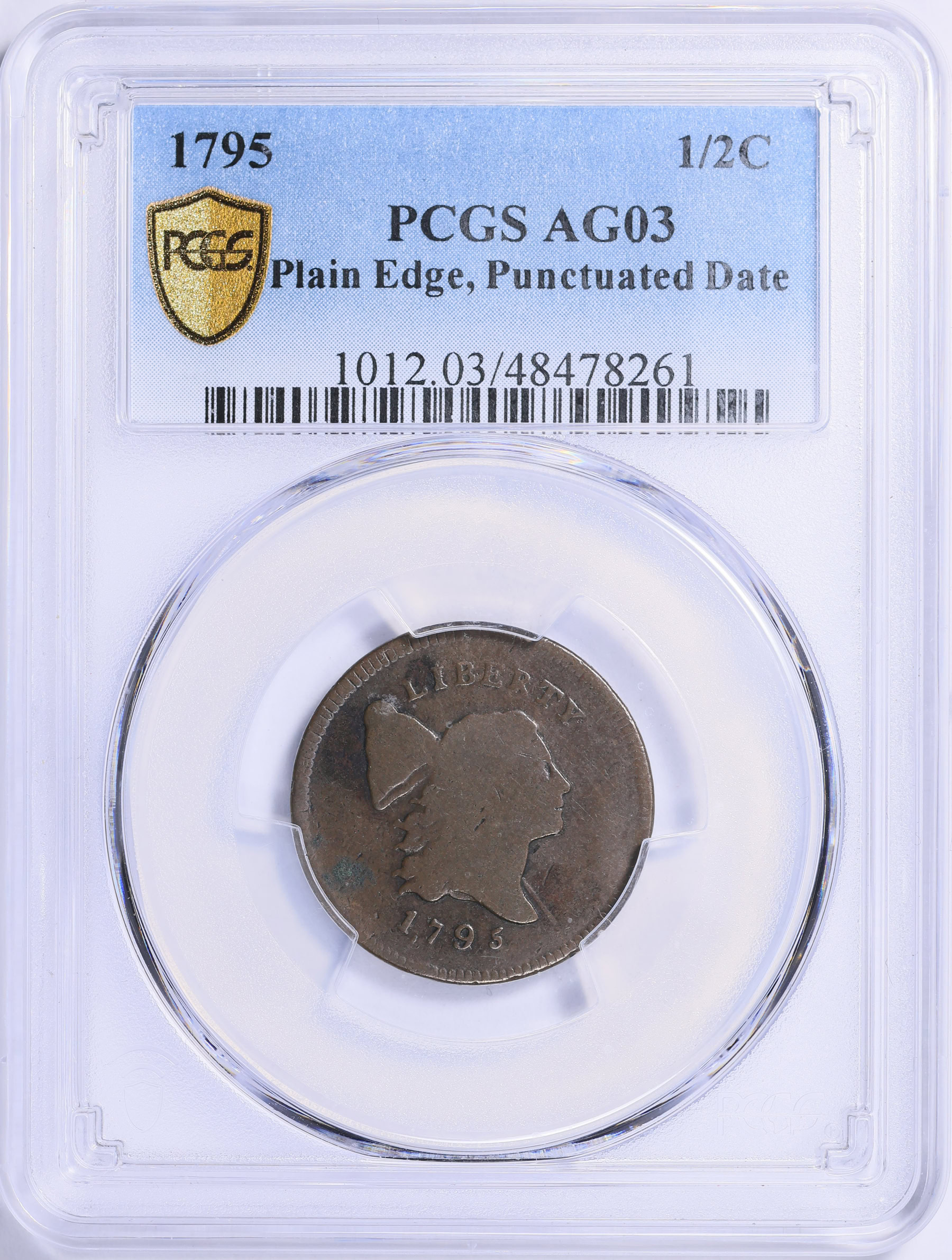 1795 Liberty Cap Half Cent Plain Edge, Punctuated Date PCGS AG-03
