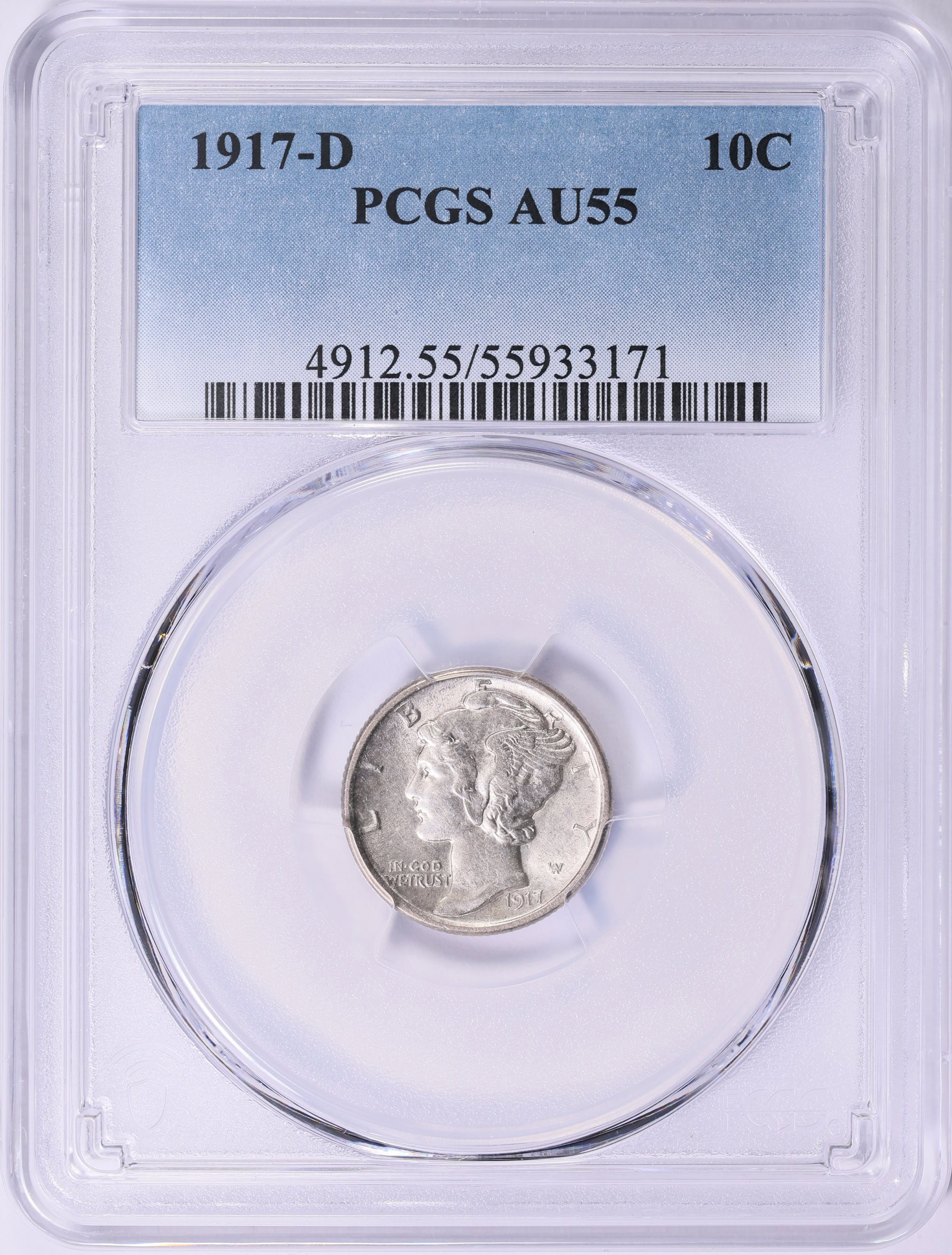 1917-D Mercury Dime PCGS AU-55 (Item 2036049) | GreatCollections Coin ...