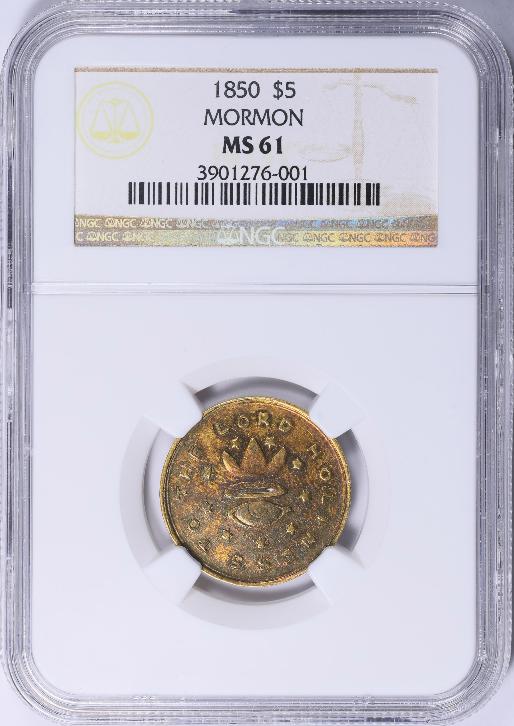 1850 Mormon Gold (Utah) $5 Mormon NGC MS-61 (Toned) (Item 2036267