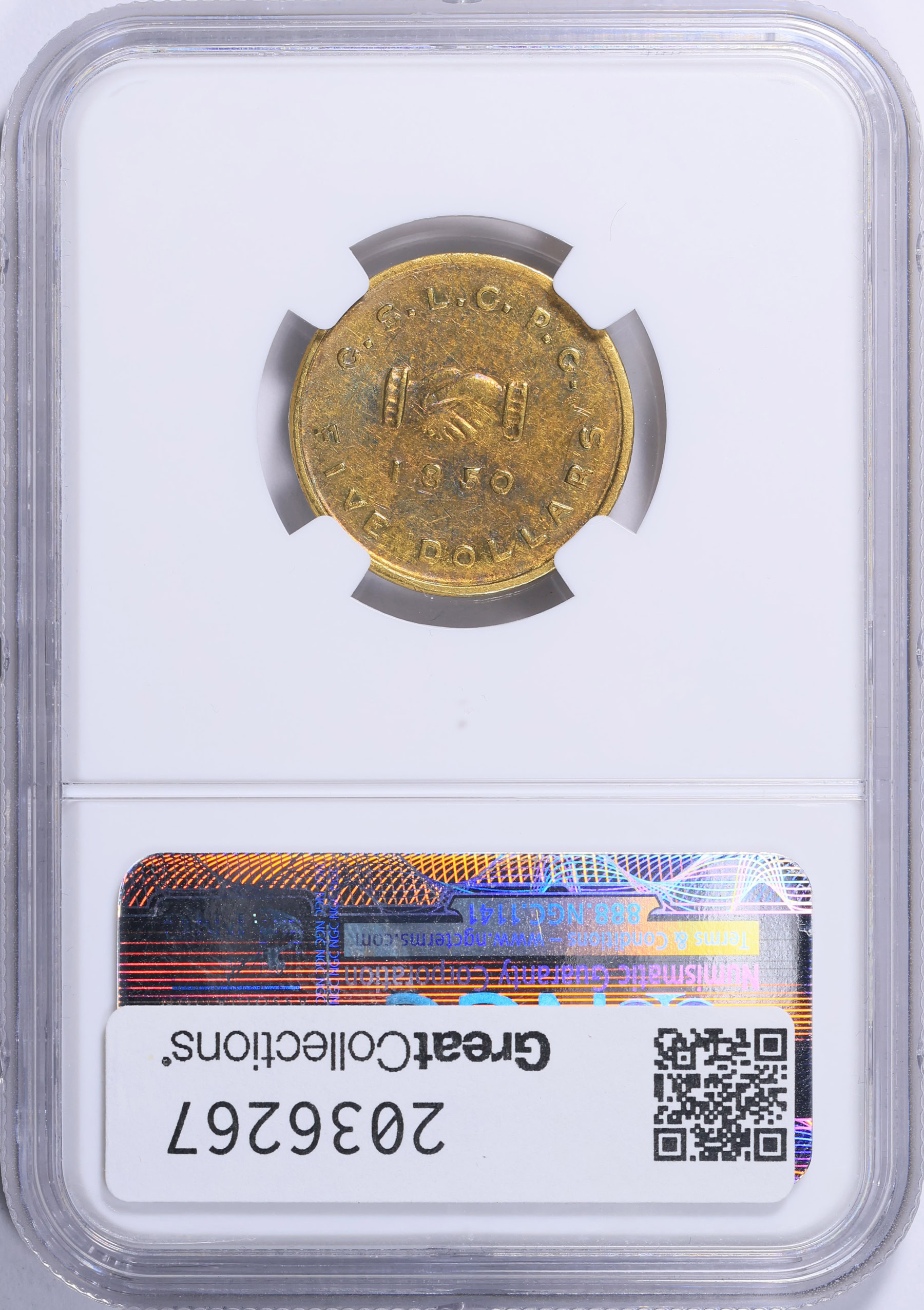 1850 Mormon Gold (Utah) $5 Mormon NGC MS-61 (Toned) (Item 2036267