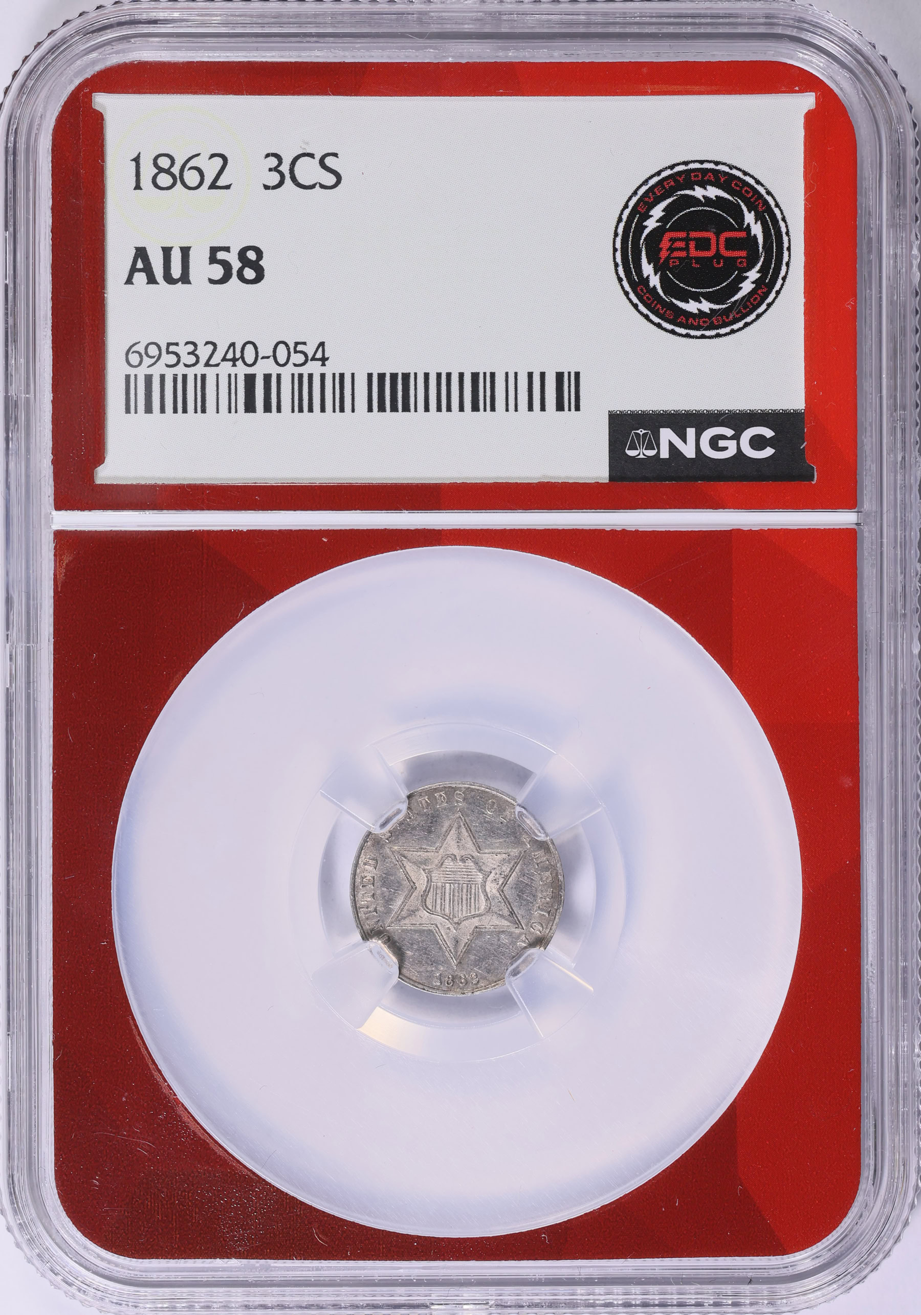 1862 Silver Three-Cent Piece NGC AU-58 (EDC Red Core) (Item