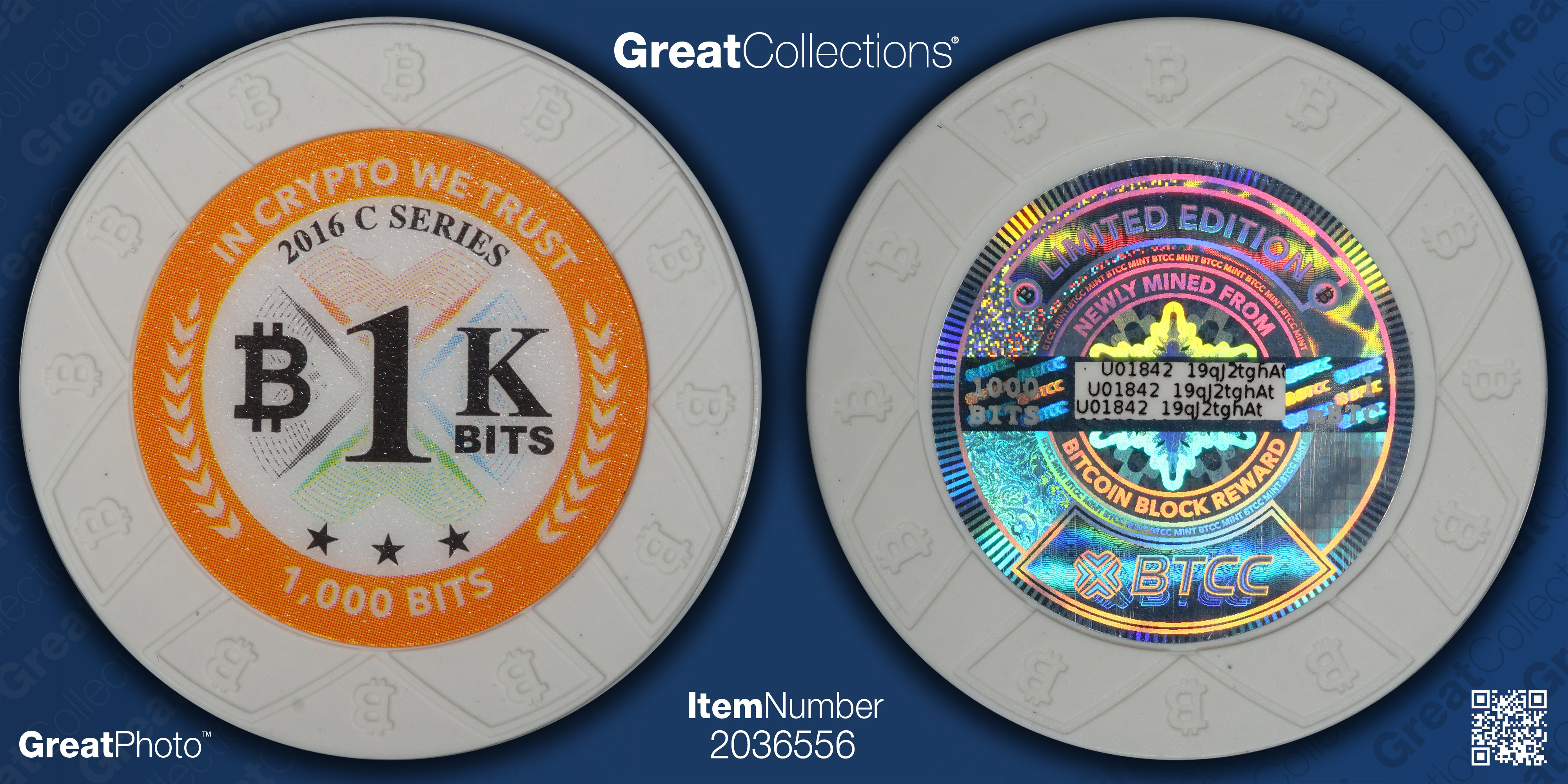 2016 BTCC White 1,000 Bits Chip PCGS MS-70 (Item 2036556) |  GreatCollections Coin Auctions