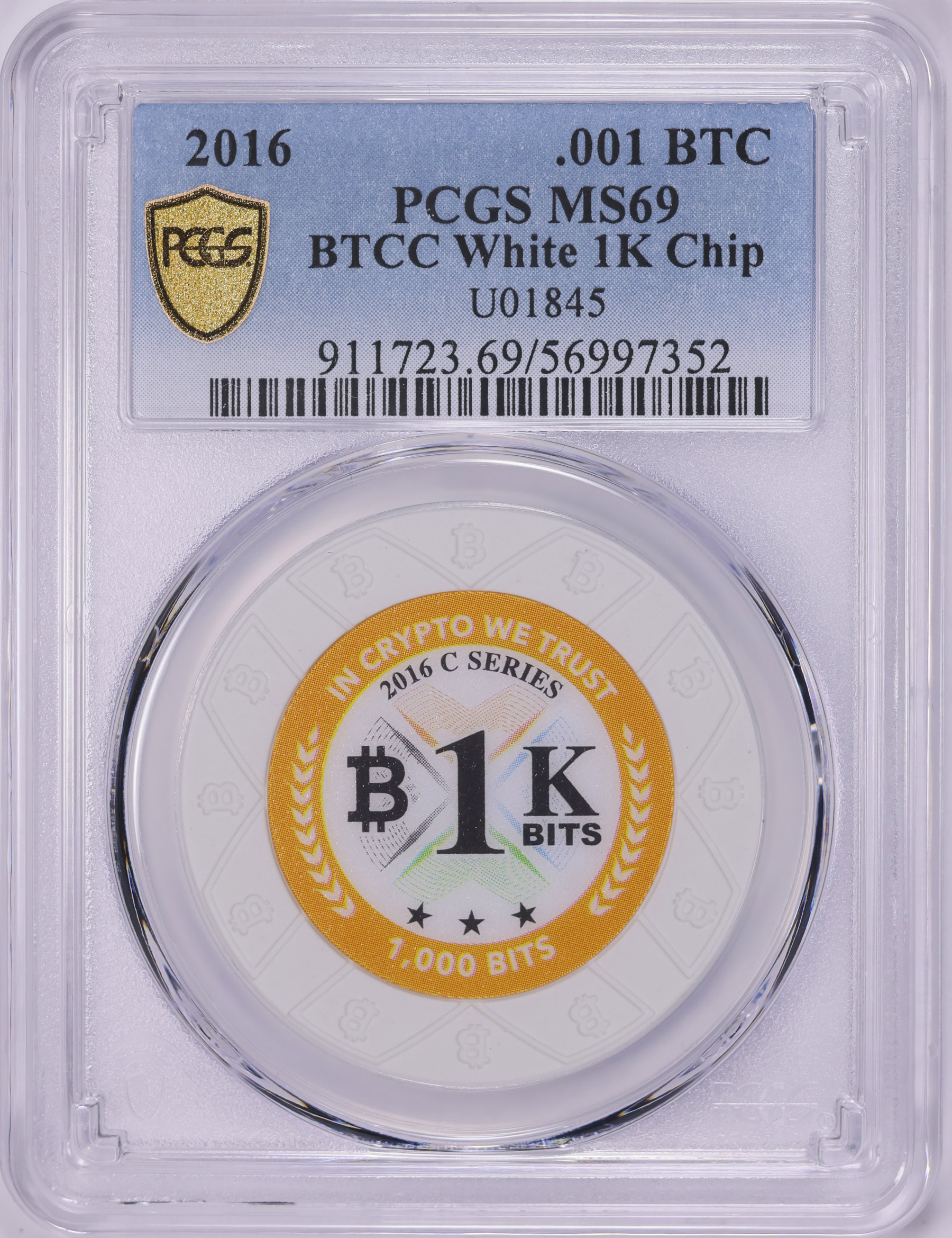 2016 BTCC White 1,000 Bits Chip PCGS MS-69 (Item 2036559) |  GreatCollections Coin Auctions