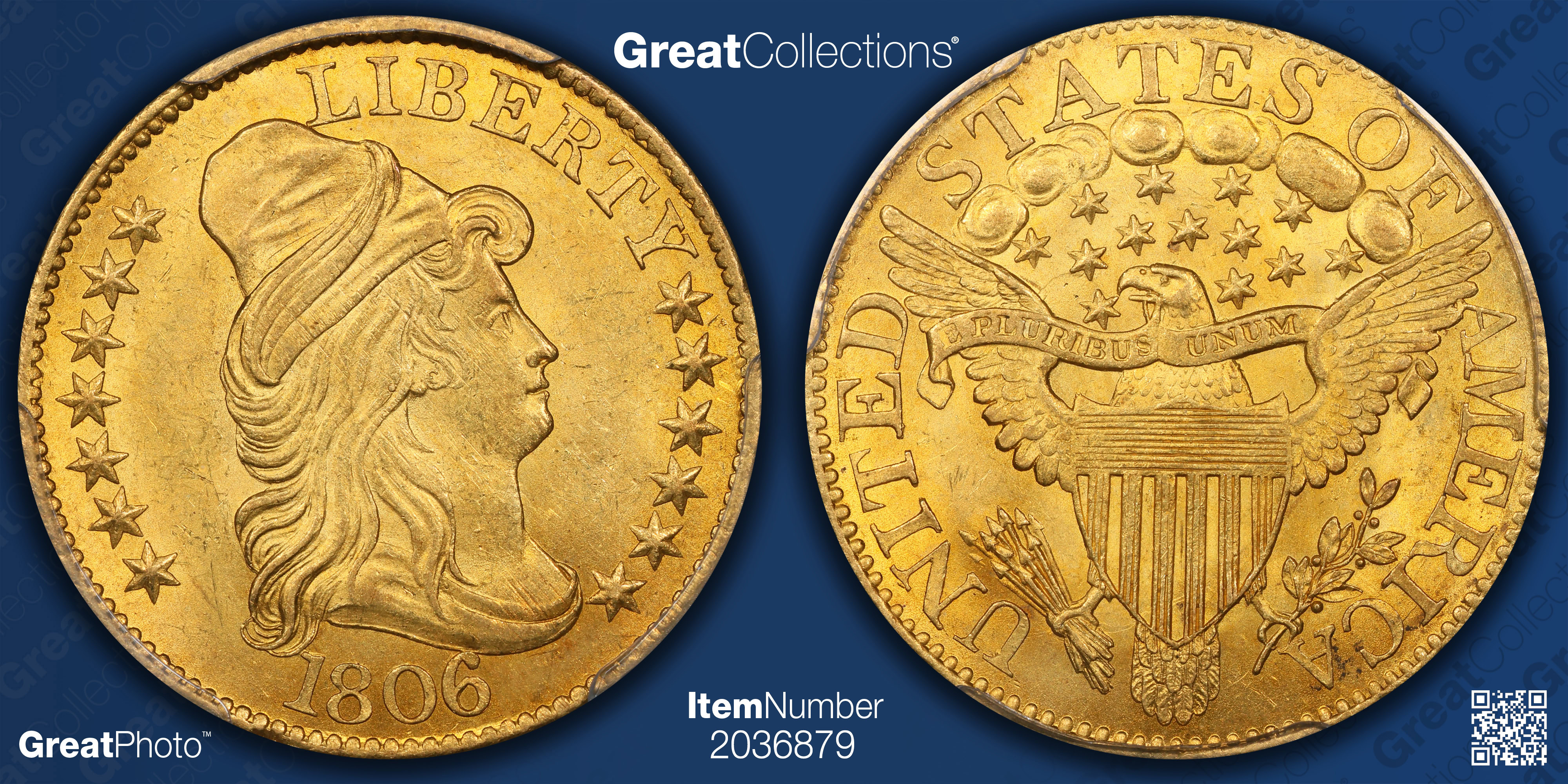1806 Capped Bust Right Gold Half Eagle Round 6, 7x6 Stars PCGS MS-64 ...