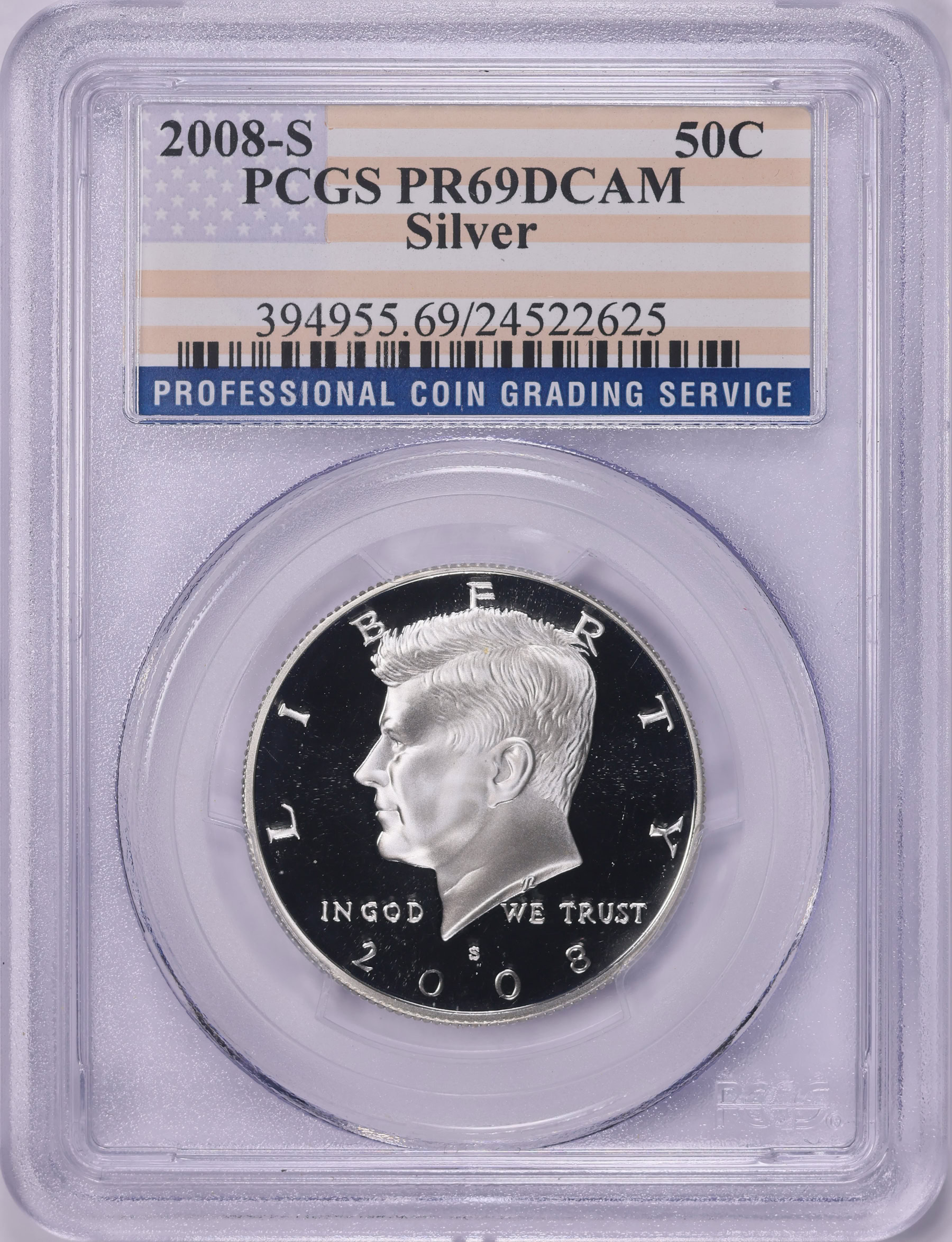 2008-S Kennedy Half Dollar Silver PCGS Proof-69 DCAM (Flag Label