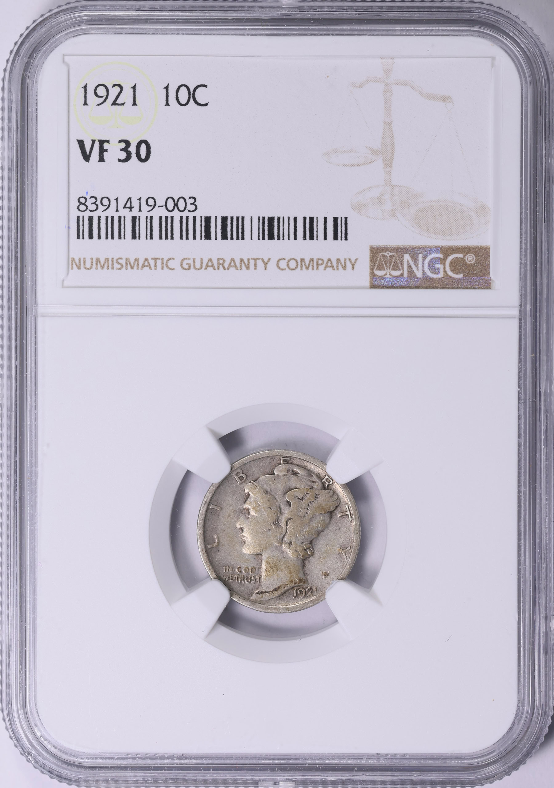 1921 Mercury Dime NGC VF-30 (Item 2041300) | GreatCollections Coin