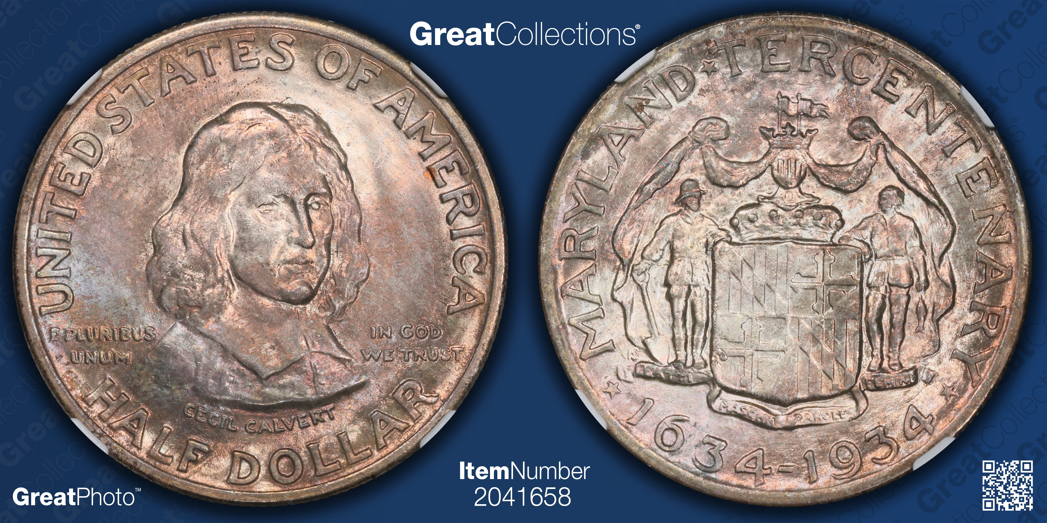 1934 Maryland Tercentenary Half Dollar NGC MS-67 (Toned) (Item