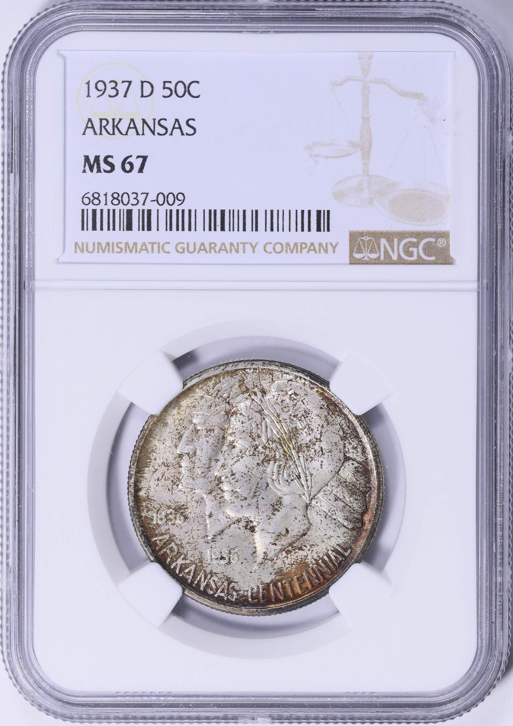 1937-D Arkansas Centennial Half Dollar NGC MS-67 (Toned) (Item