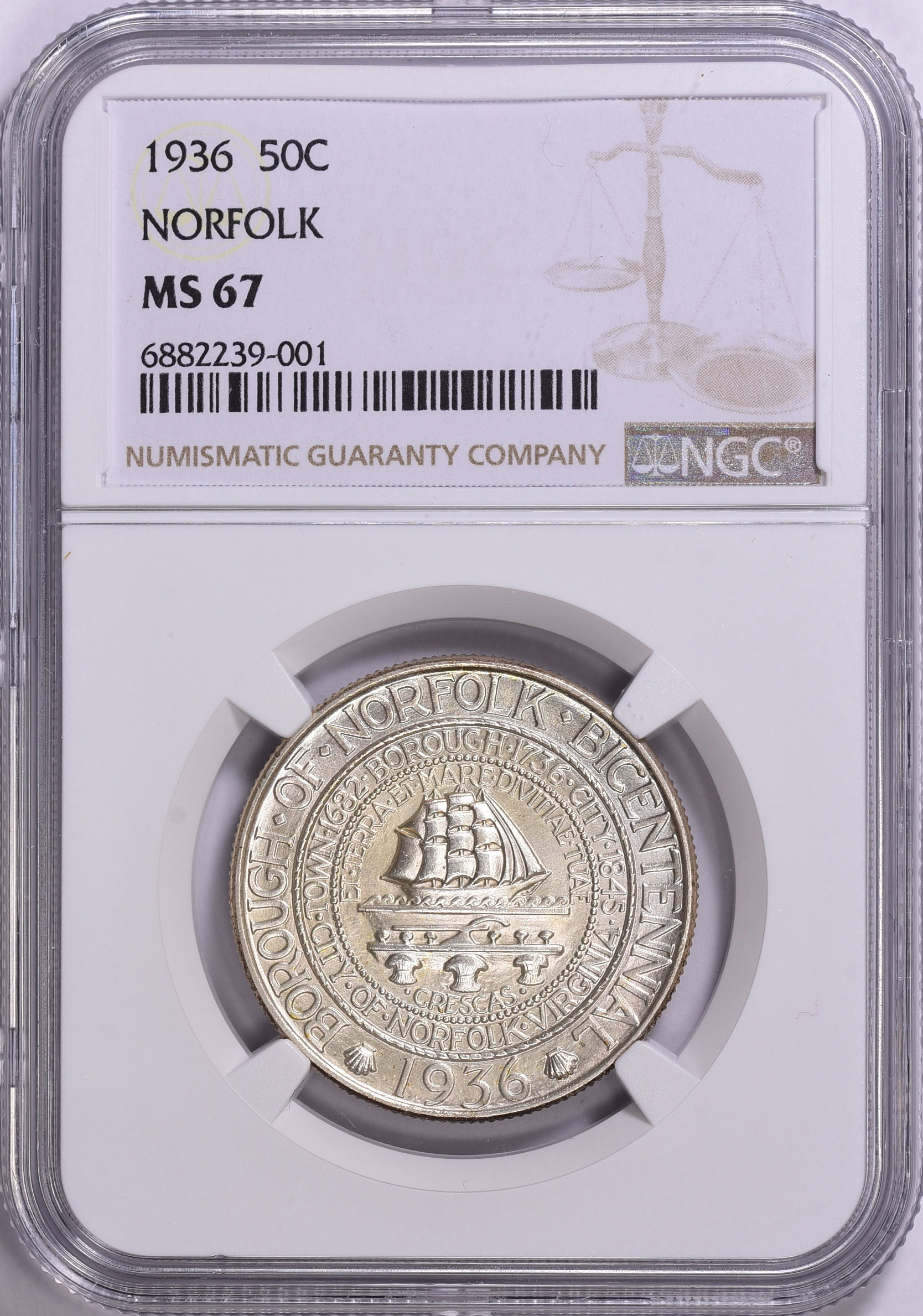 1936 Norfolk, Virginia, Bicentennial Half Dollar NGC MS-67 (Item